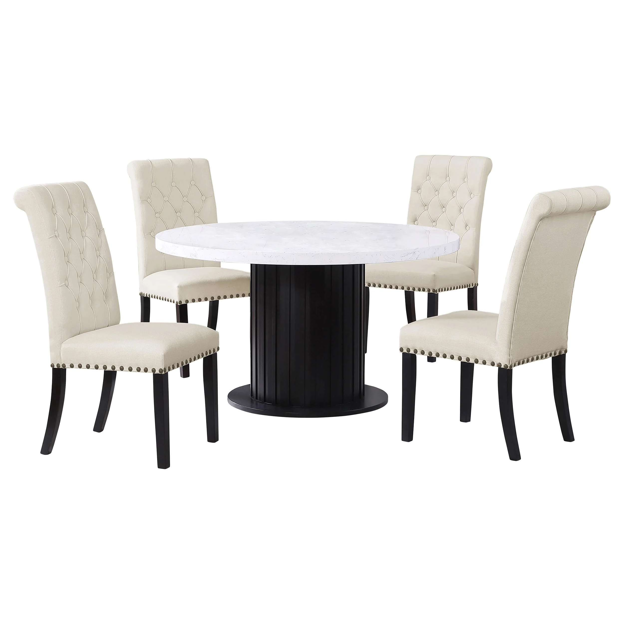 Sherry Rustic Espresso/Beige 5-piece Round Marble Top Dining Table Set - Image 2