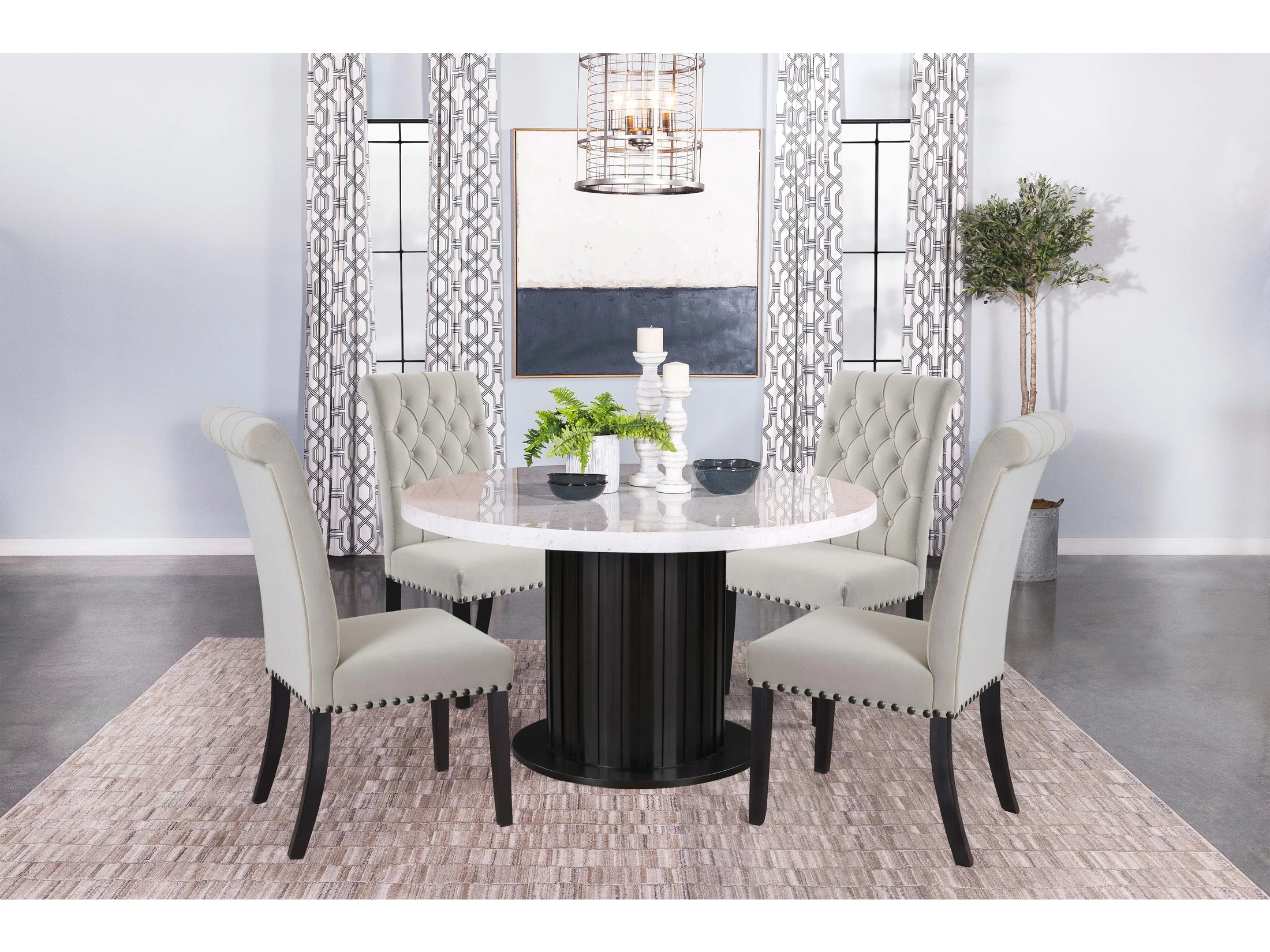 Sherry Rustic Espresso/Sand 5-piece Round Marble Top Dining Table Set