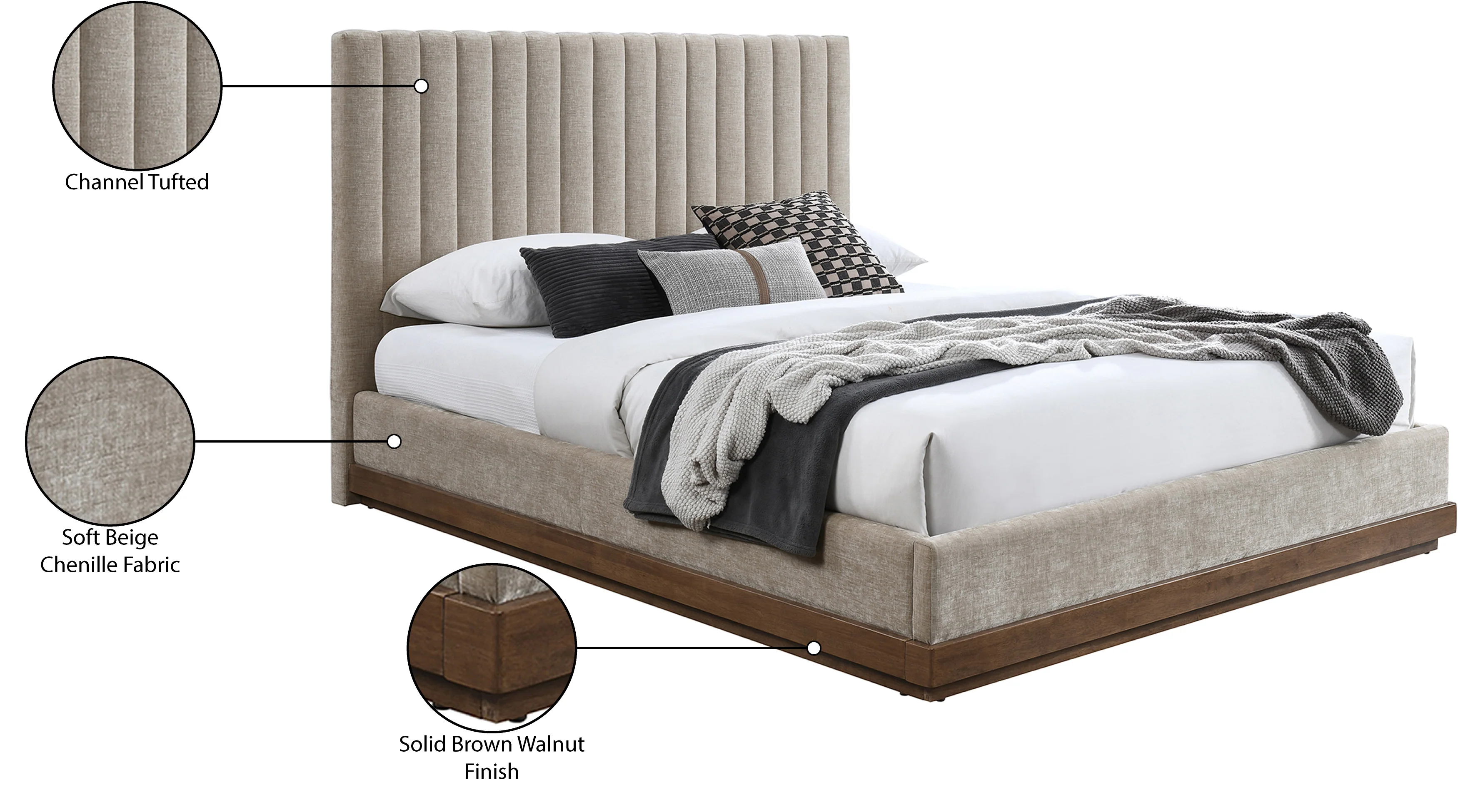 Shoreline Beige Fabric Upholstered Full Bed (3 Boxes) - Image 9