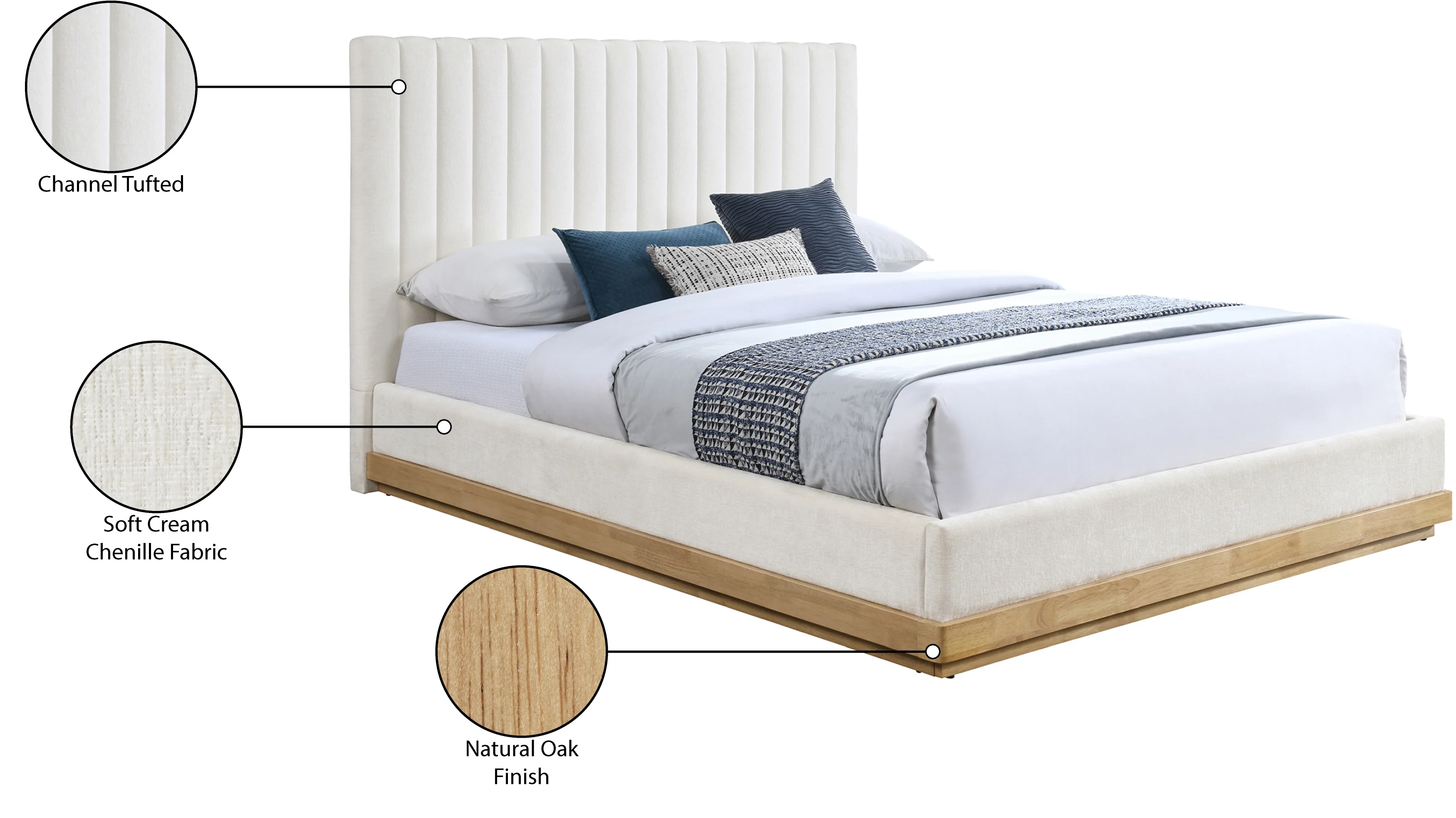Shoreline Cream Fabric Upholstered Queen Bed (3 Boxes) - Image 9