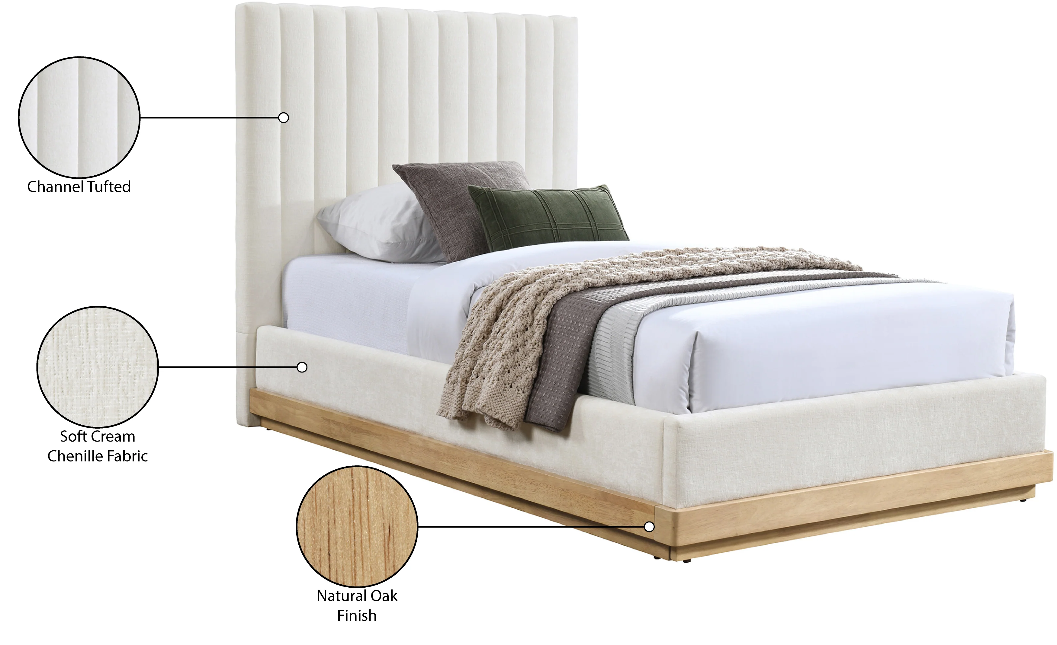 Shoreline Cream Fabric Upholstered Twin Bed (3 Boxes) - Image 9
