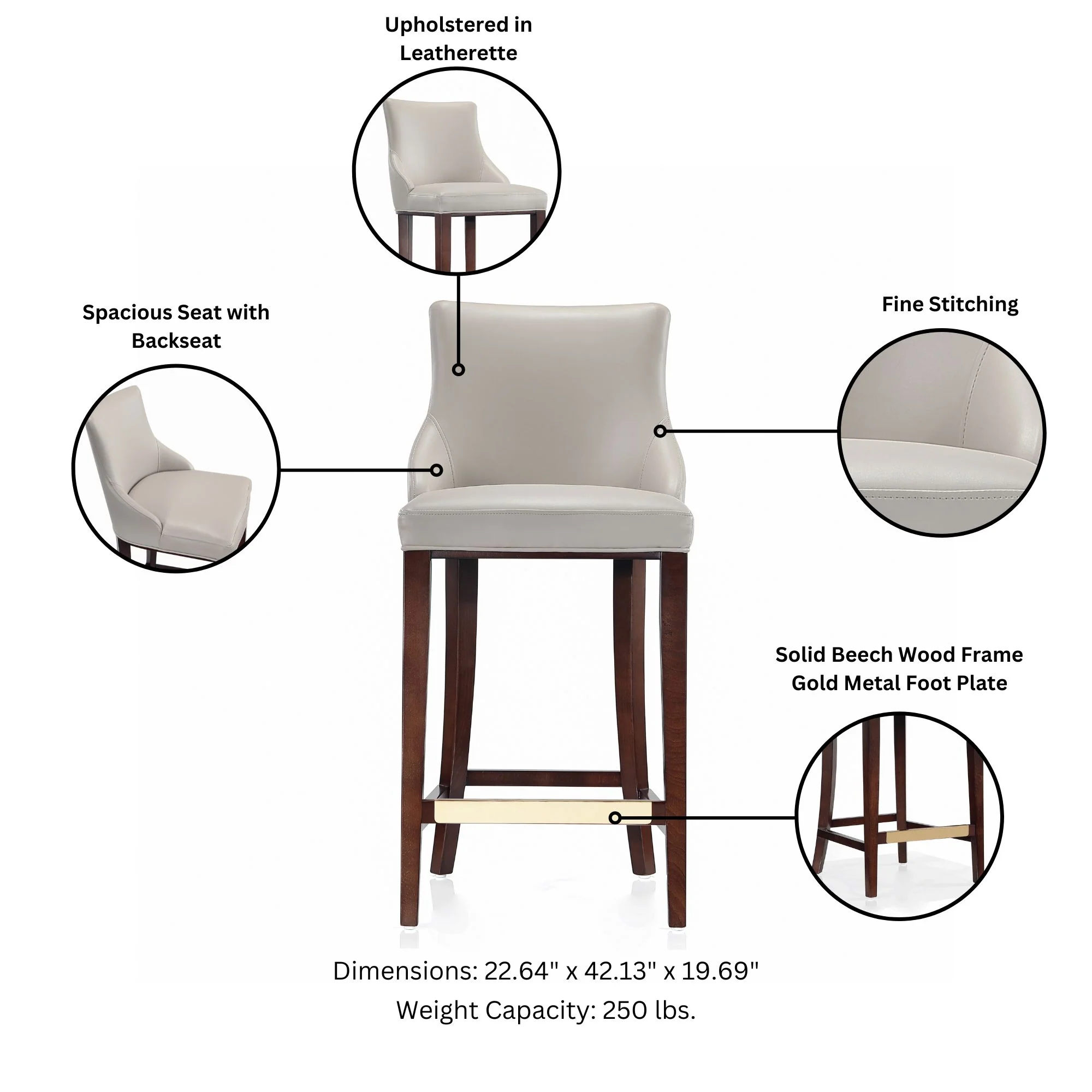 Shubert Barstool in Light Grey (set of 2) - Image 4