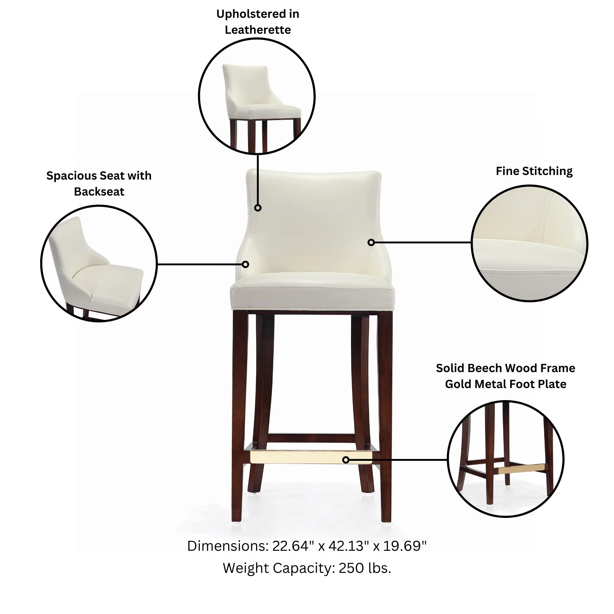 Shubert Barstool in Ivory (set of 3) - Image 4