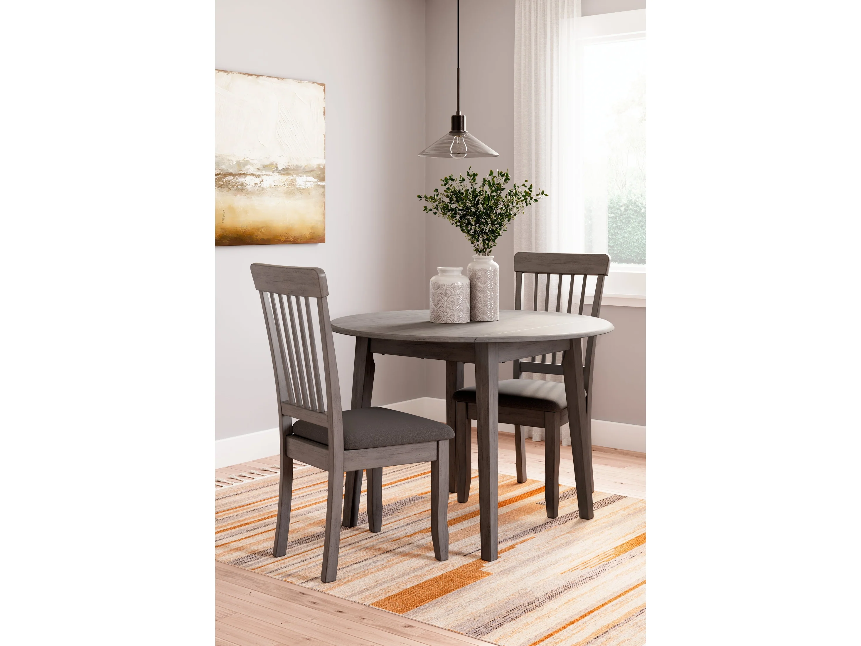 Shullden Gray Dining Table and 2 Chairs