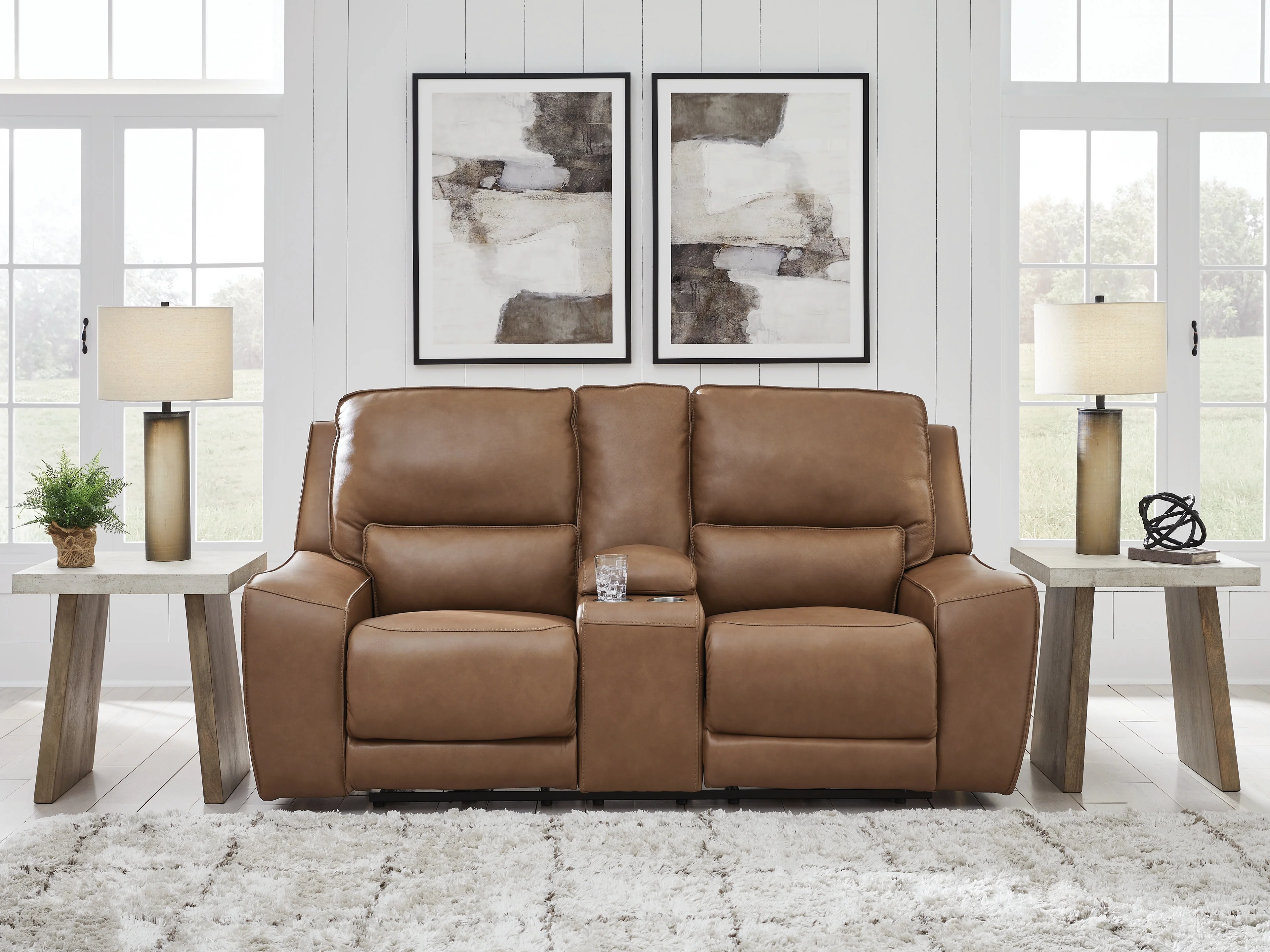 Silverbrooke Caramel Power Reclining Loveseat with Console