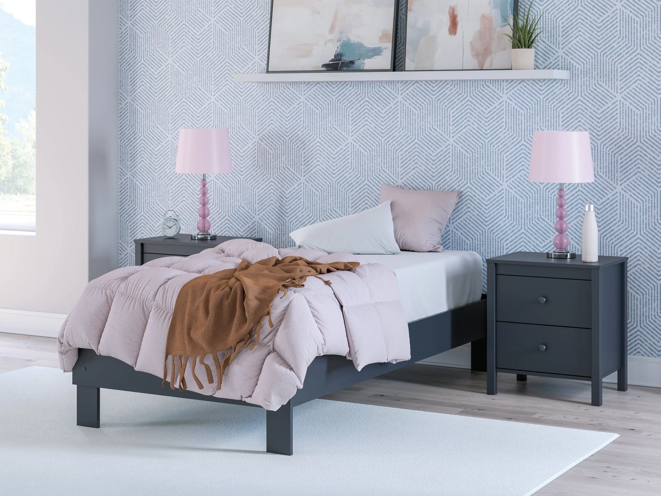 Simmenfort Navy Blue Twin Platform Bed (Online Special Price)