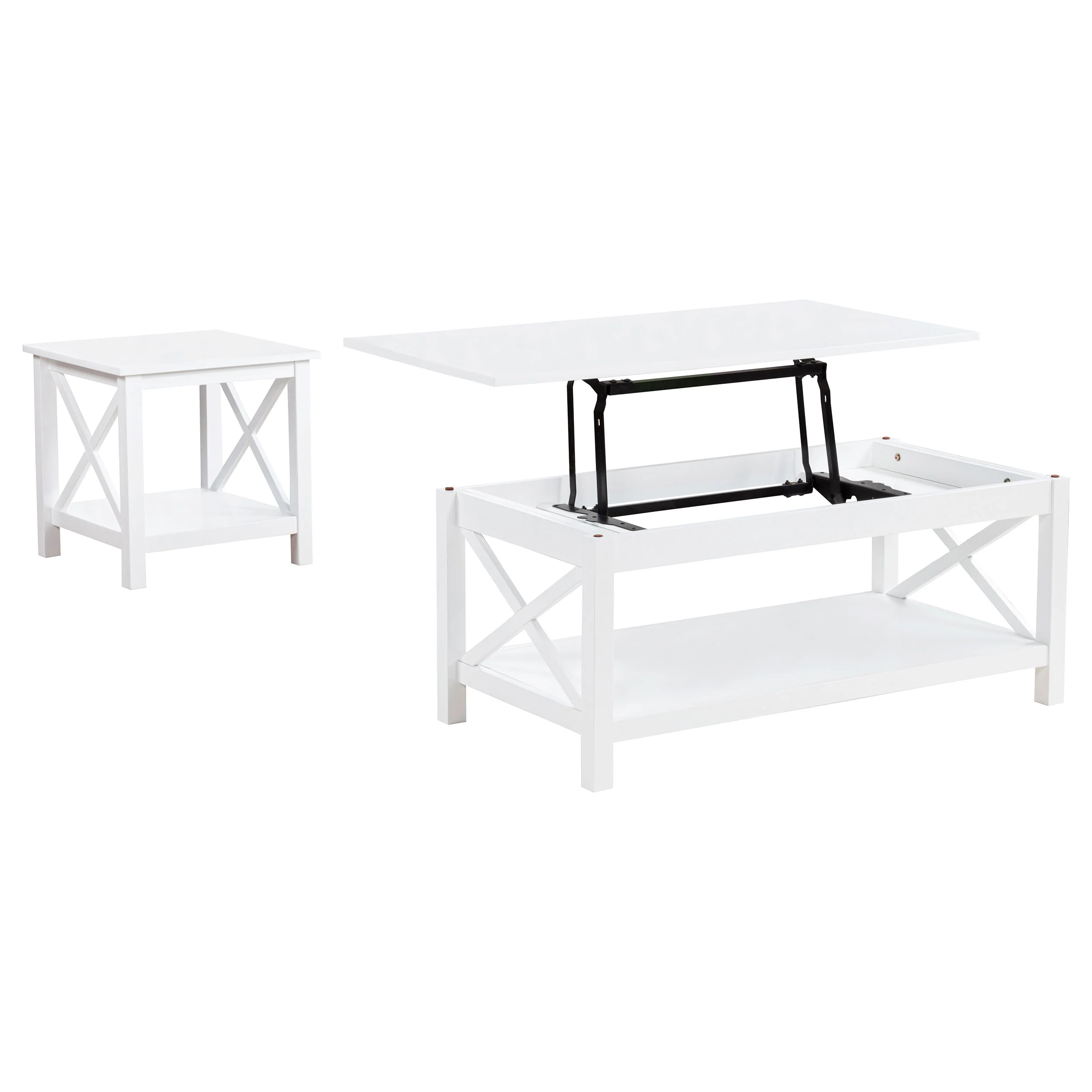Skyview White 2-piece Rectangular Lift Top Coffee Table Set - Image 4