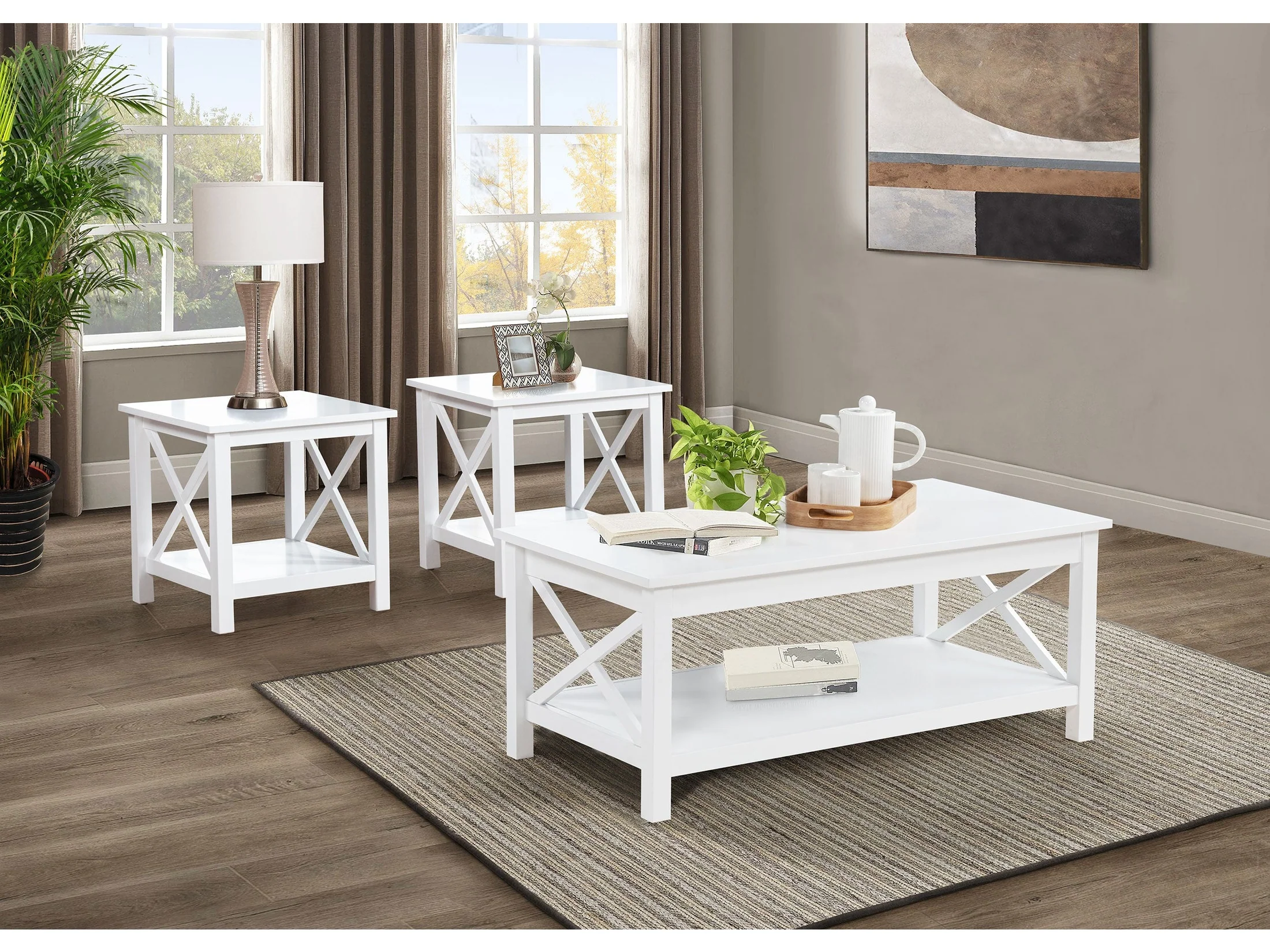Skyview White 3-piece Rectangular Lift Top Coffee Table Set