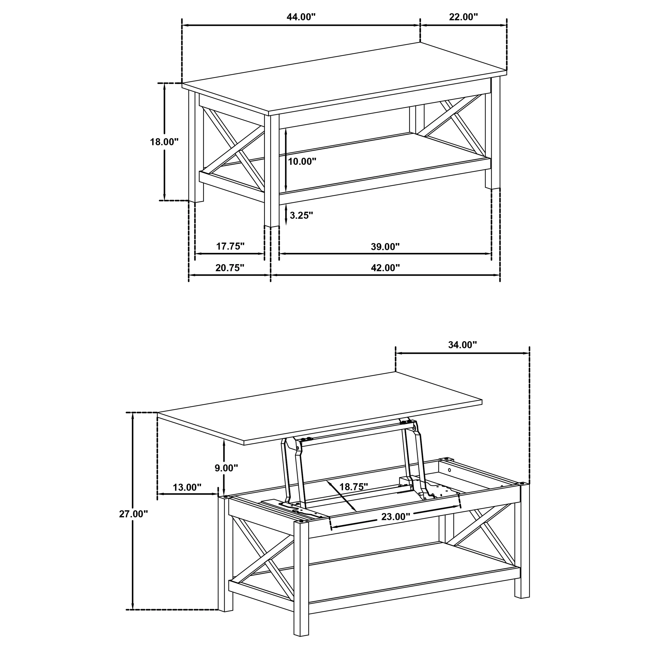 Skyview White 3-piece Rectangular Lift Top Coffee Table Set - Image 14