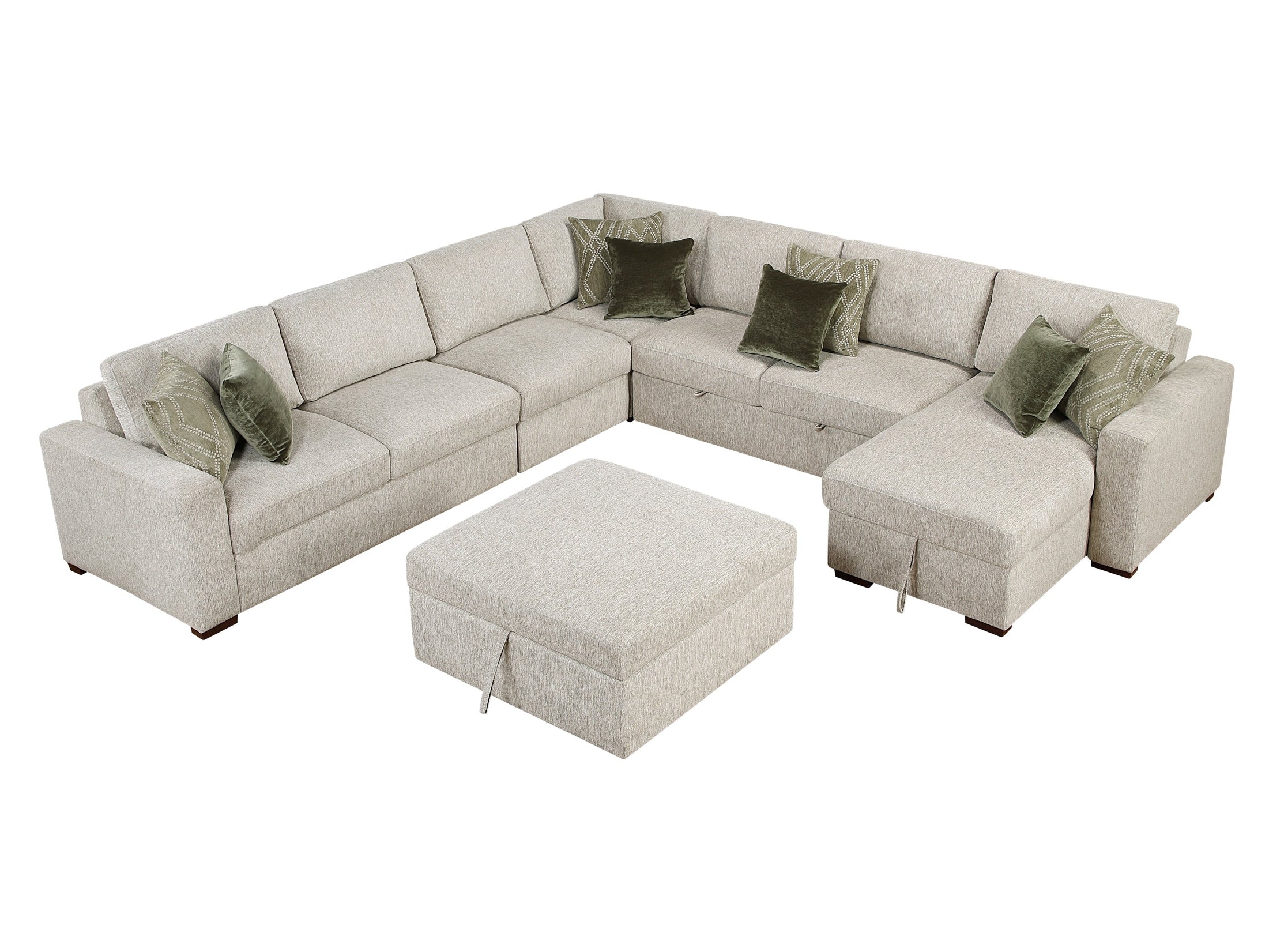 Isla Sand 6-Piece Sectional with Reversible Chaise & Pull-out Bed and Ottoman