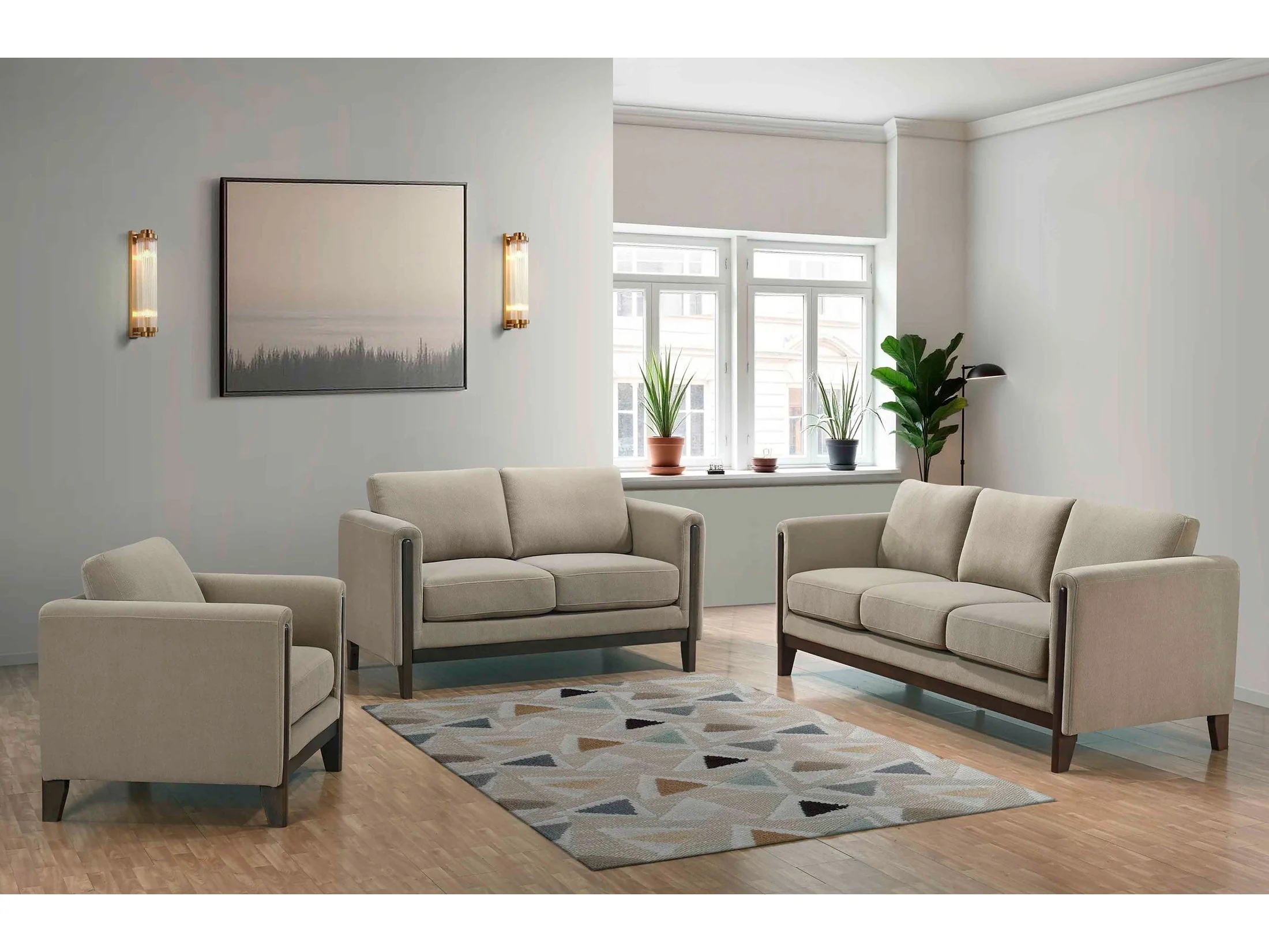 Islington Taupe 3-piece Upholstered Panel Arm Sofa Set