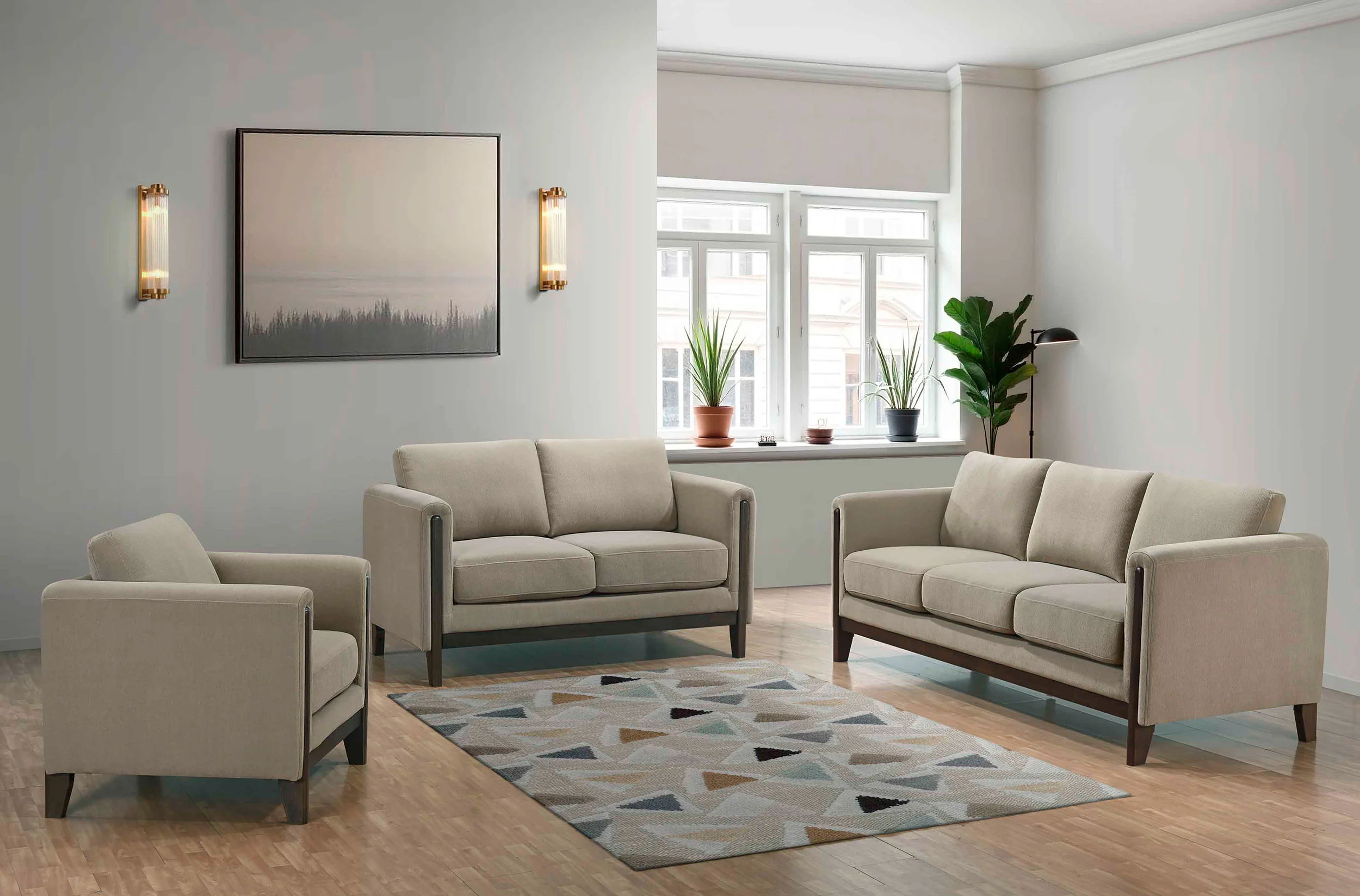 Islington Taupe Fabric Upholstered Panel Arm Sofa - Image 9