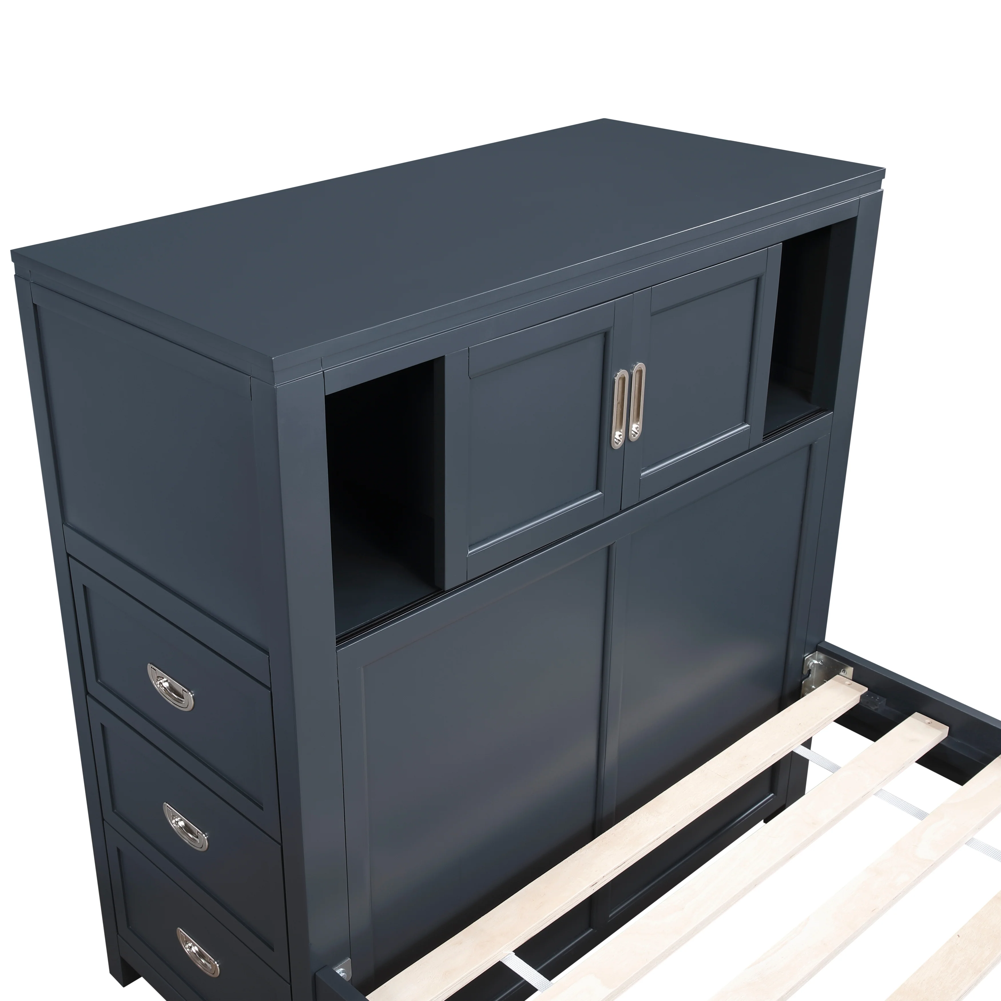 Sloane Navy Blue Full Bookcase Bed with Hidden Desk, Stool and Storage Bench - Image 14