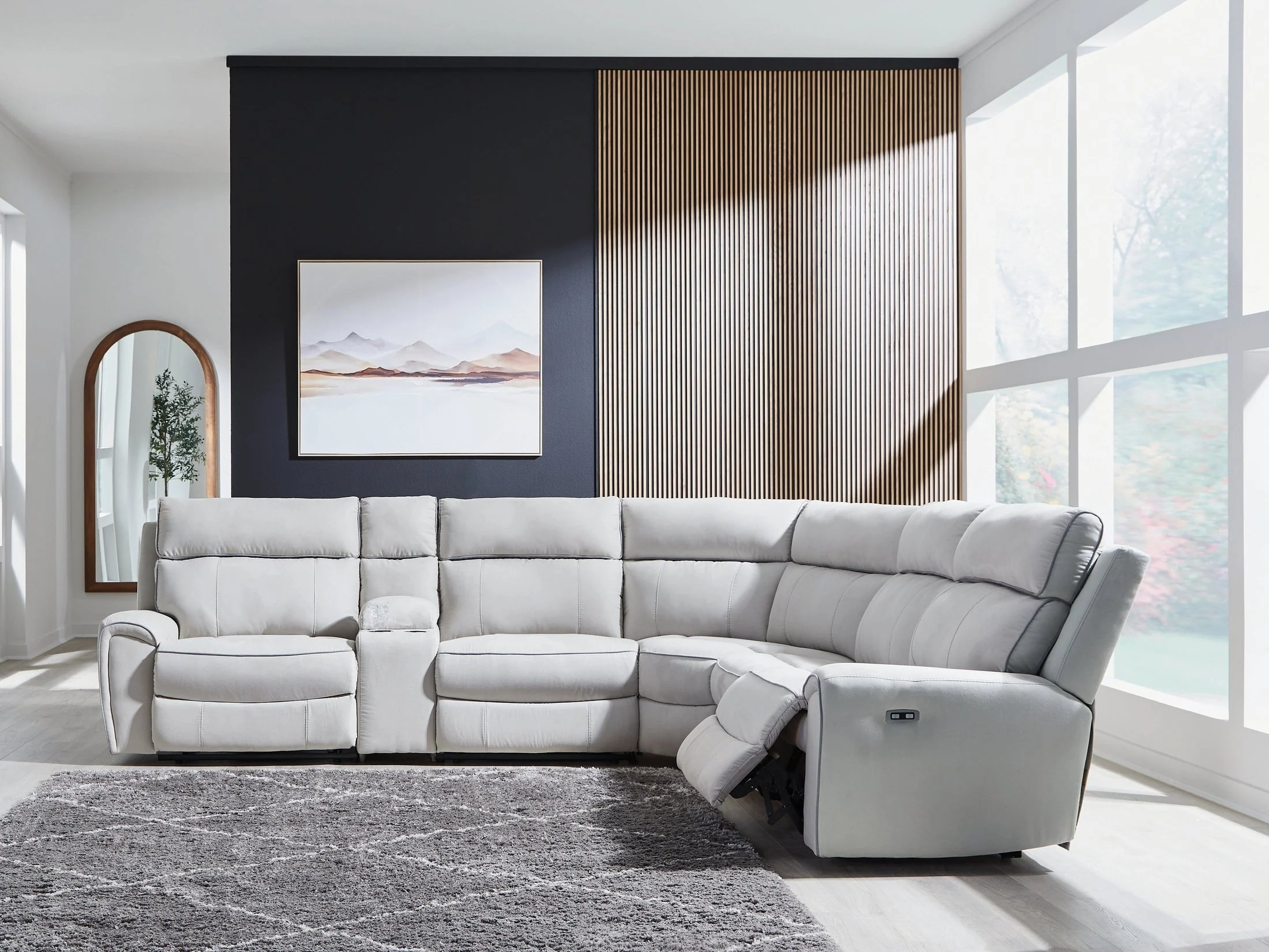 Social Pointe Pearl/Ash 6-Piece Reclining Sectional with Storage Console (Online Special Price)