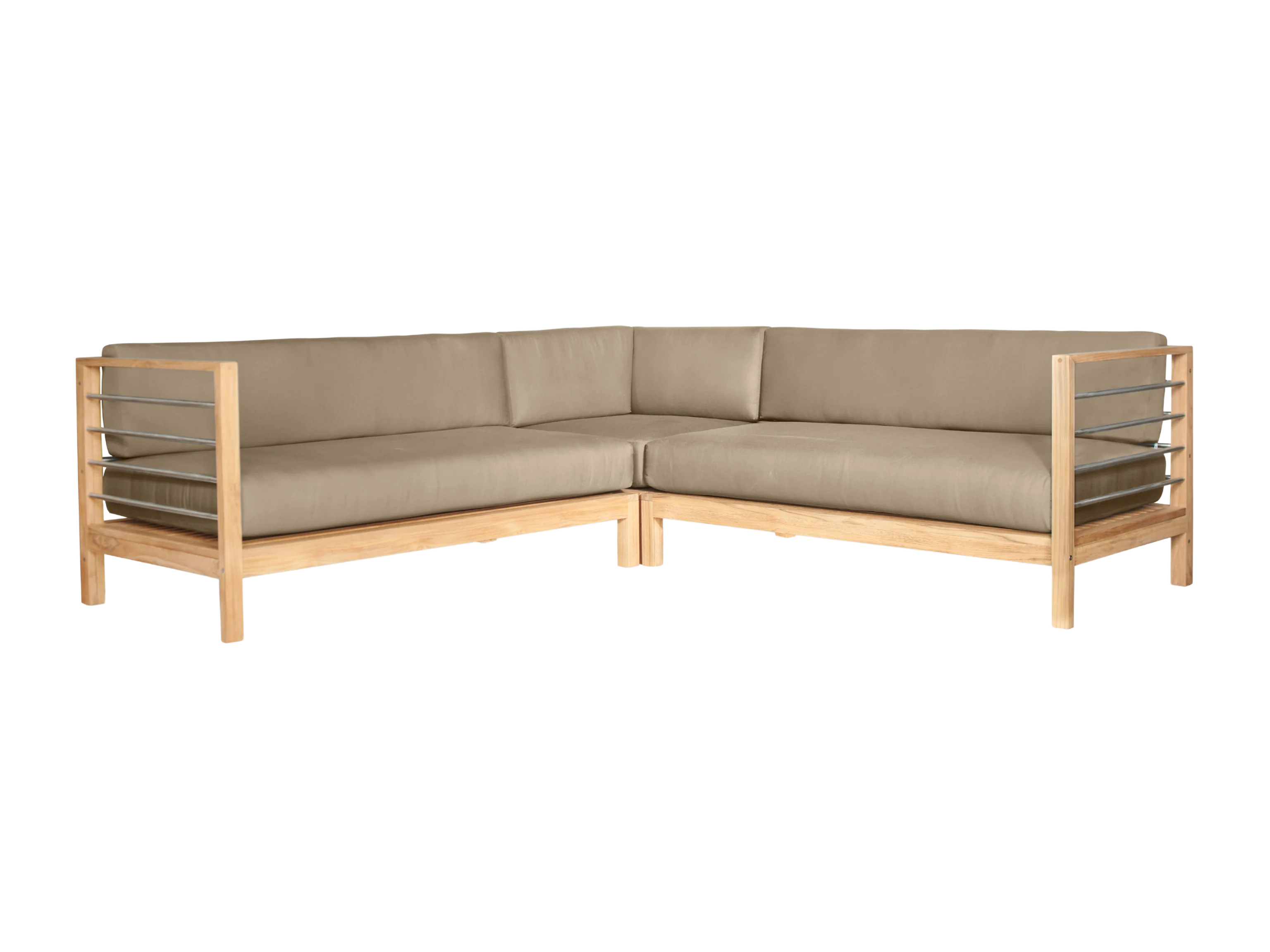 SoHo 7-piece Teak Fawn Outdoor Sectional Deep Seating Set with Sunbrella® Cushion - Image 2