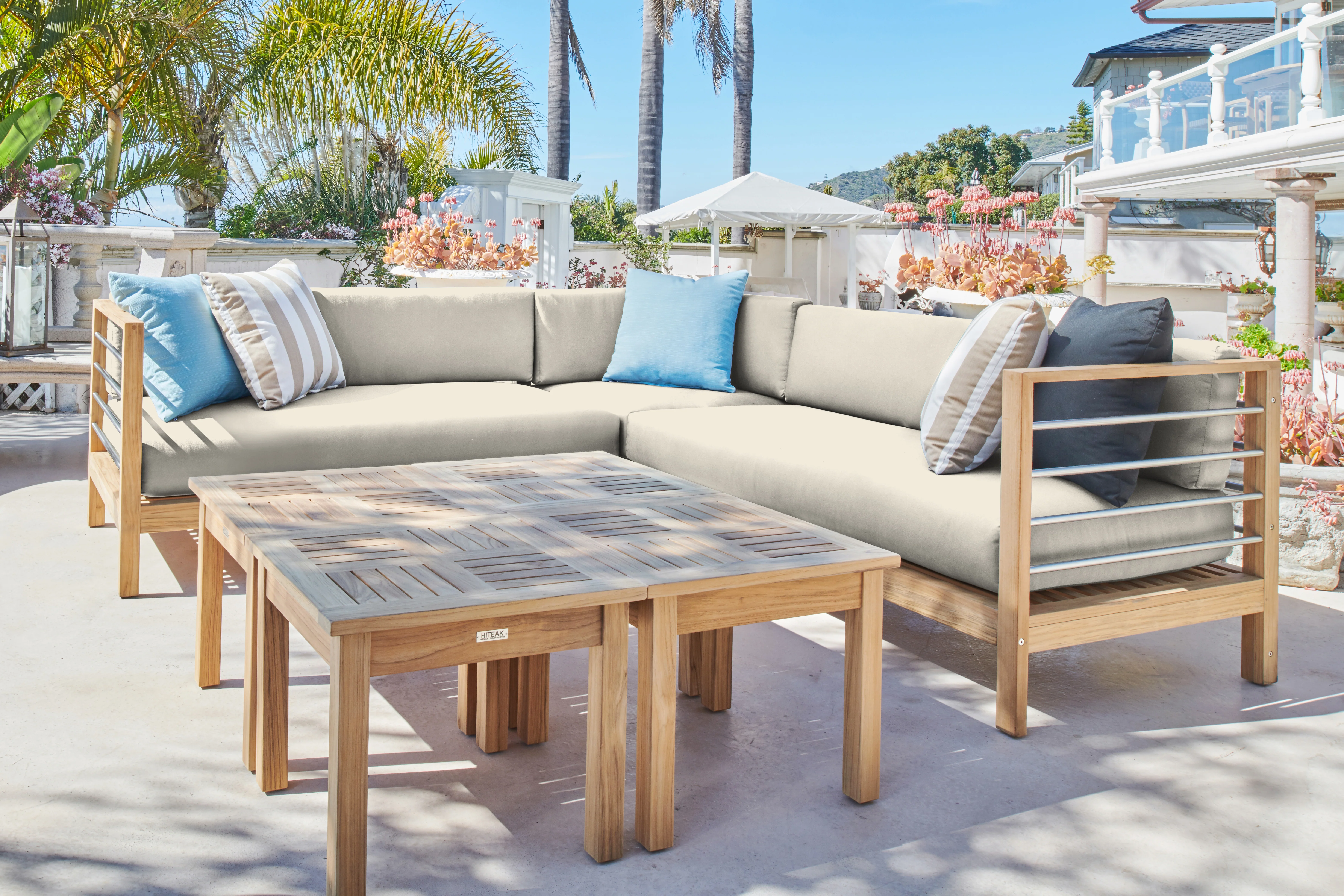 SoHo Teak Canvas Outdoor Sectional Left Sofa with Sunbrella® Cushion - Image 4