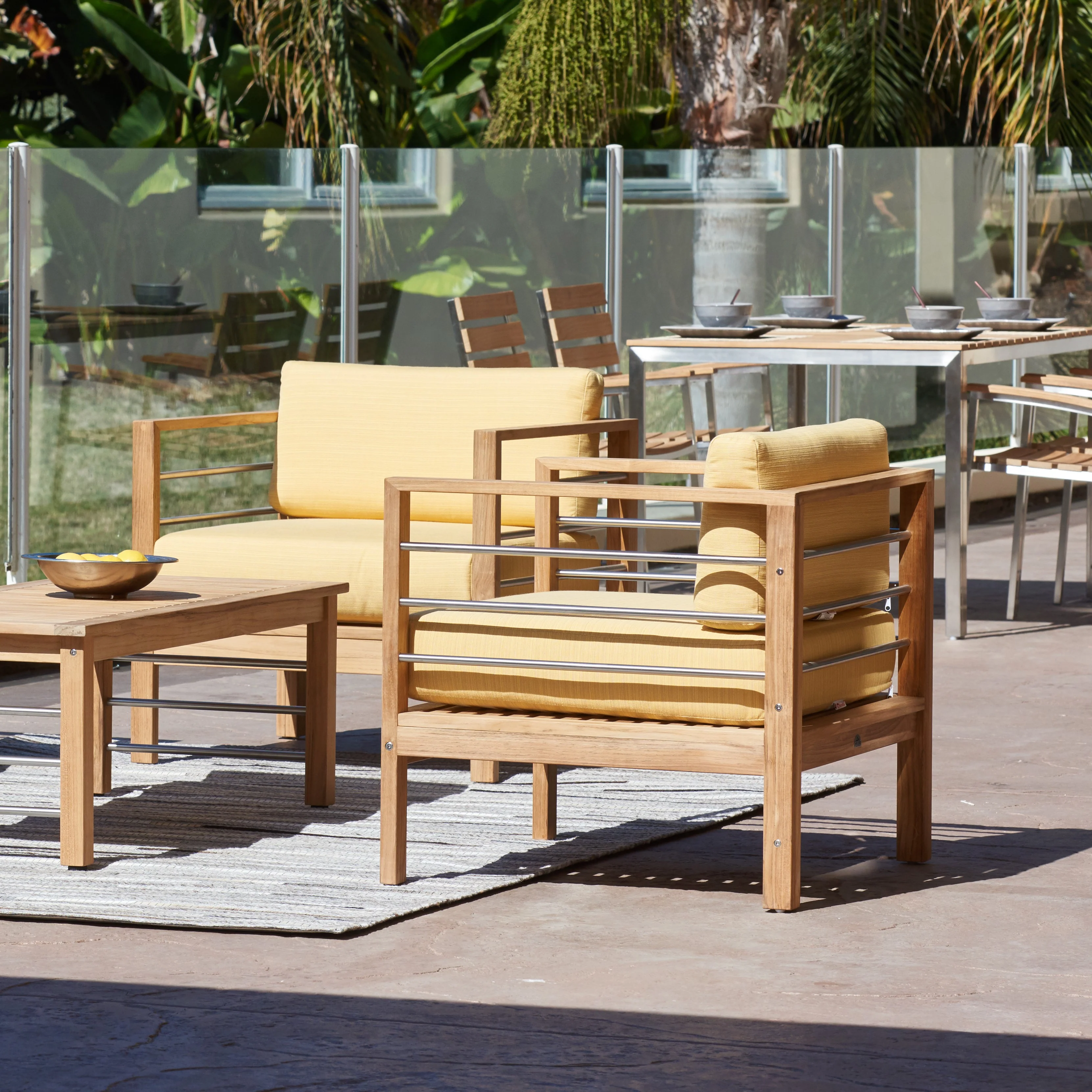 SoHo Teak Dupione Cornsilk Outdoor Club Chair with Sunbrella® Cushion - Image 4