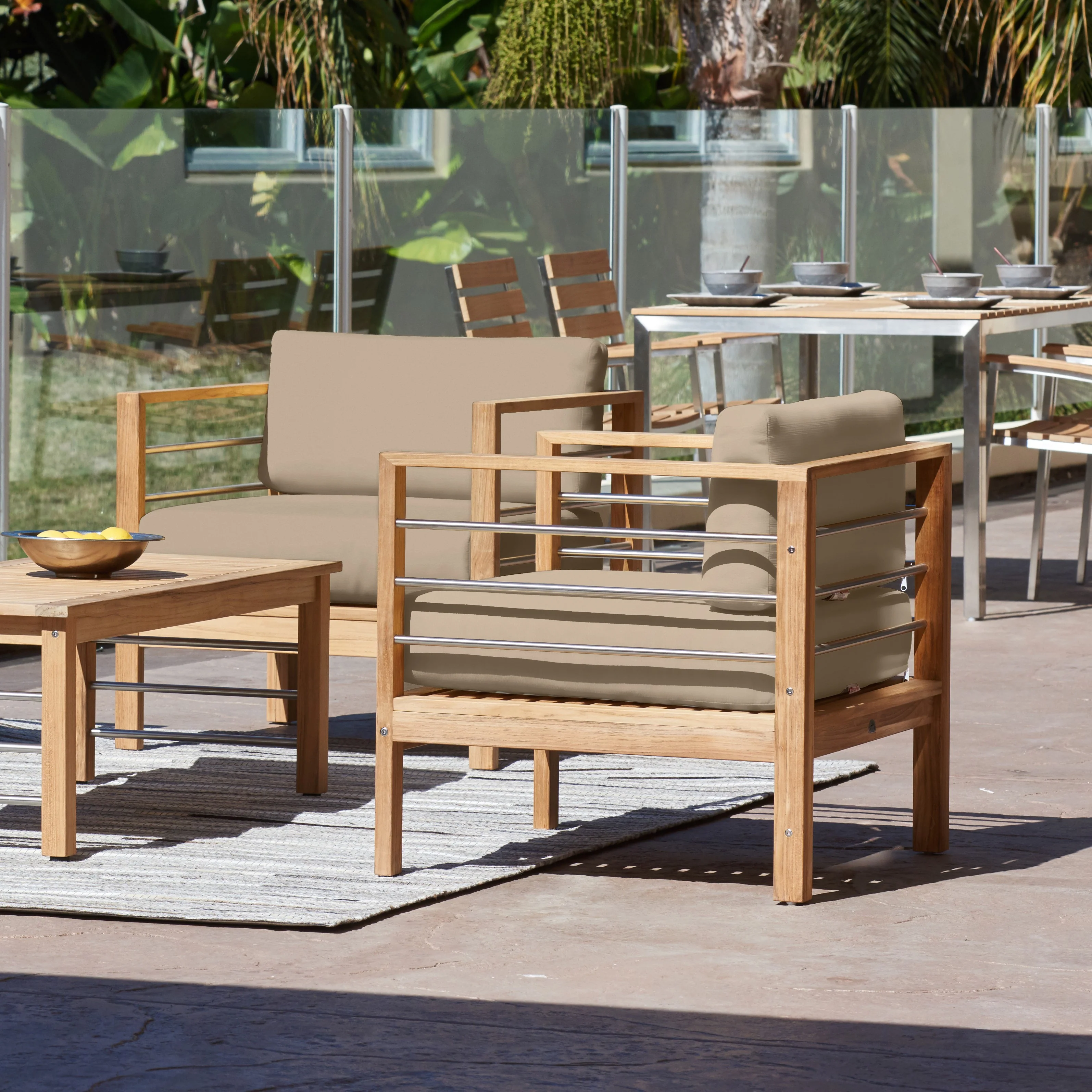 SoHo Teak Fawn Outdoor Club Chair with Sunbrella® Cushion - Image 4