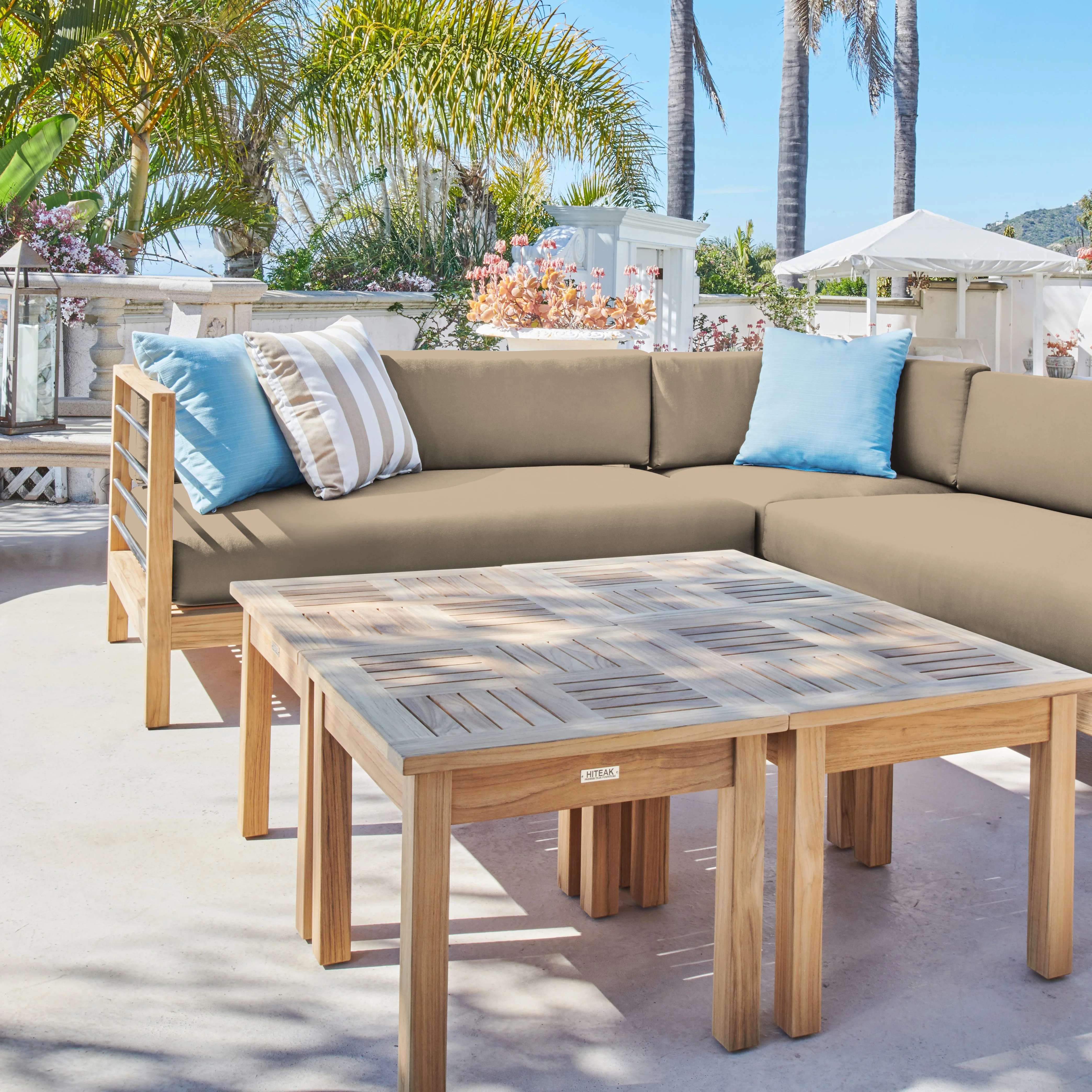 SoHo Teak Fawn Outdoor Sectional Corner with Sunbrella® Cushion - Image 4
