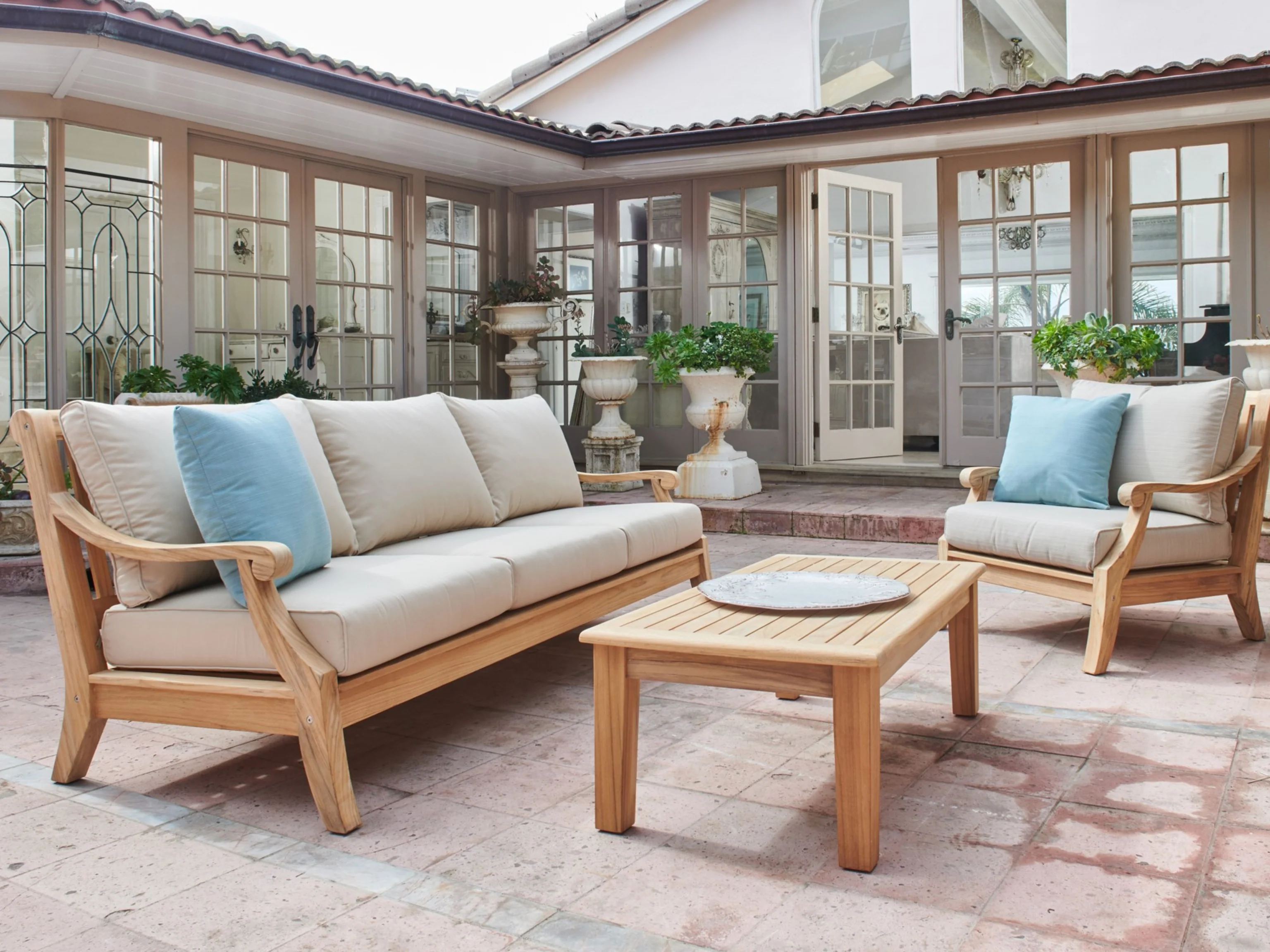Sonoma 3-Person Teak Antique Beige Outdoor Sofa with Sunbrella® Cushion - Image 5