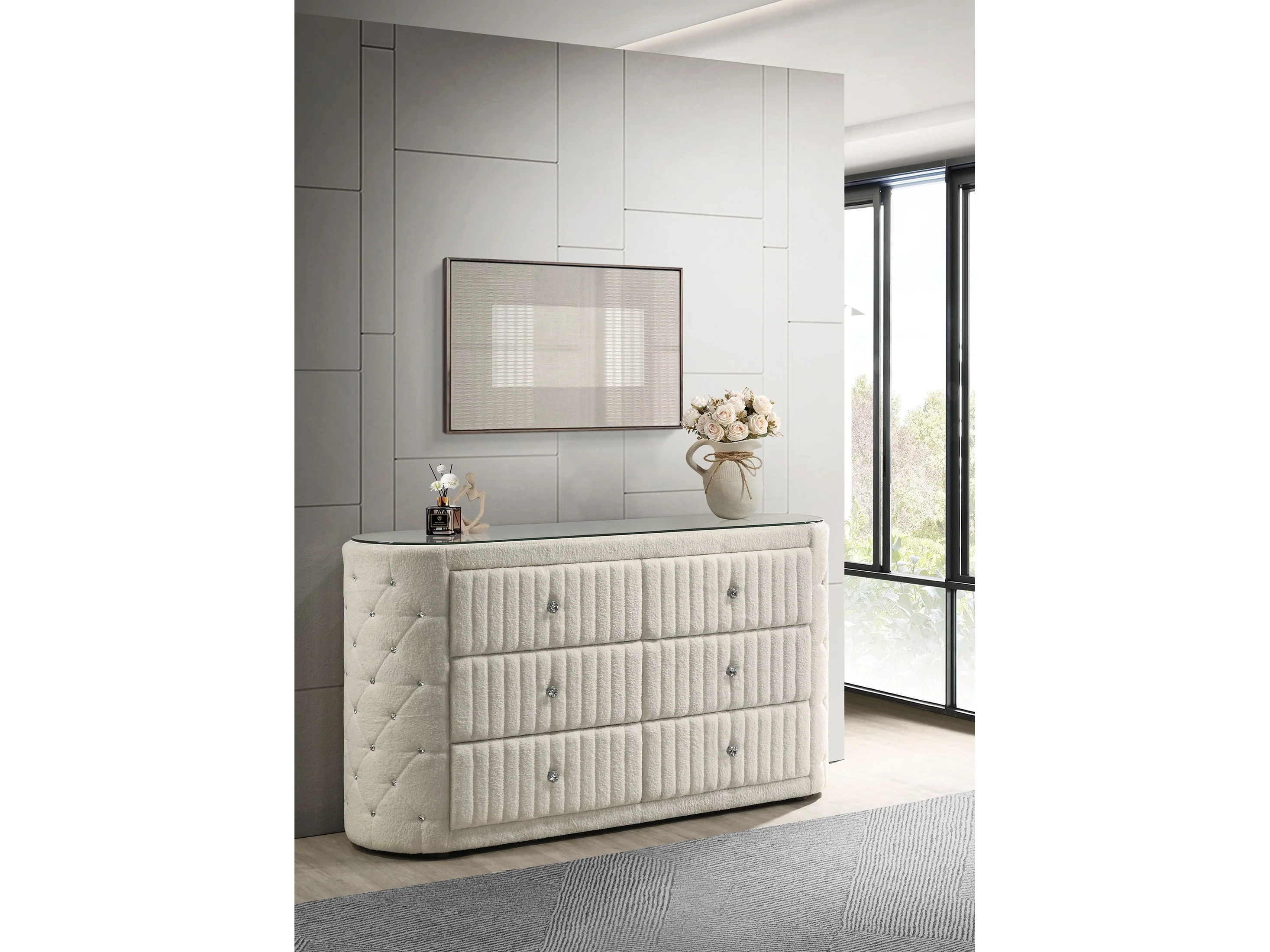 Sonya Ivory 6-drawer Upholstered Bedroom Dresser