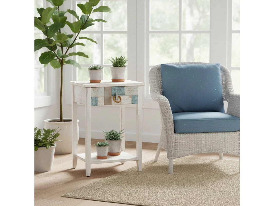 South Shore White/Blue End Table
