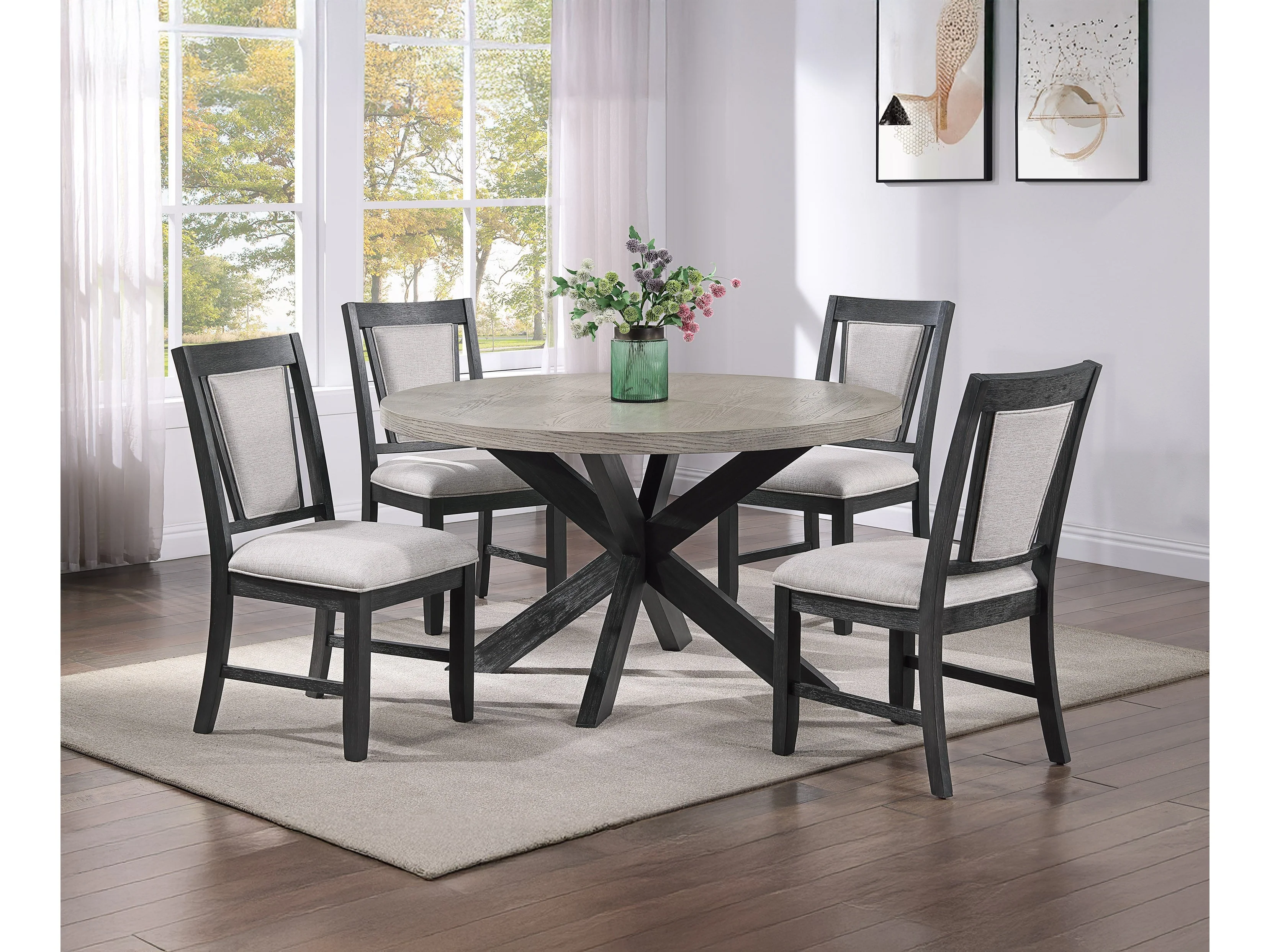 Stevens Charcoal Black/Light Gray 5-Piece Round Dining Set