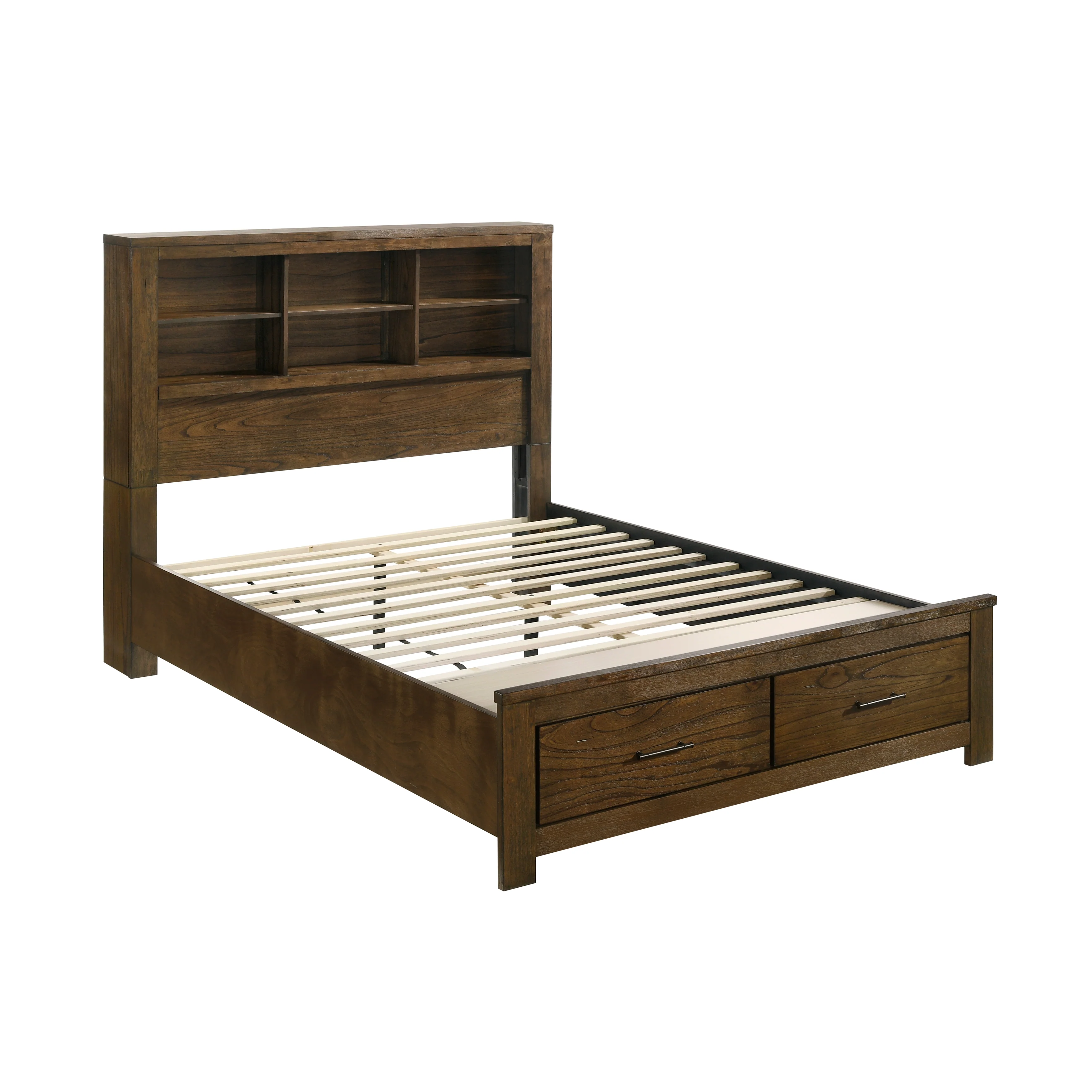 Sullivan Wire-Brushed Oak 5-Piece Set Full Wall Platform Bed - Image 5