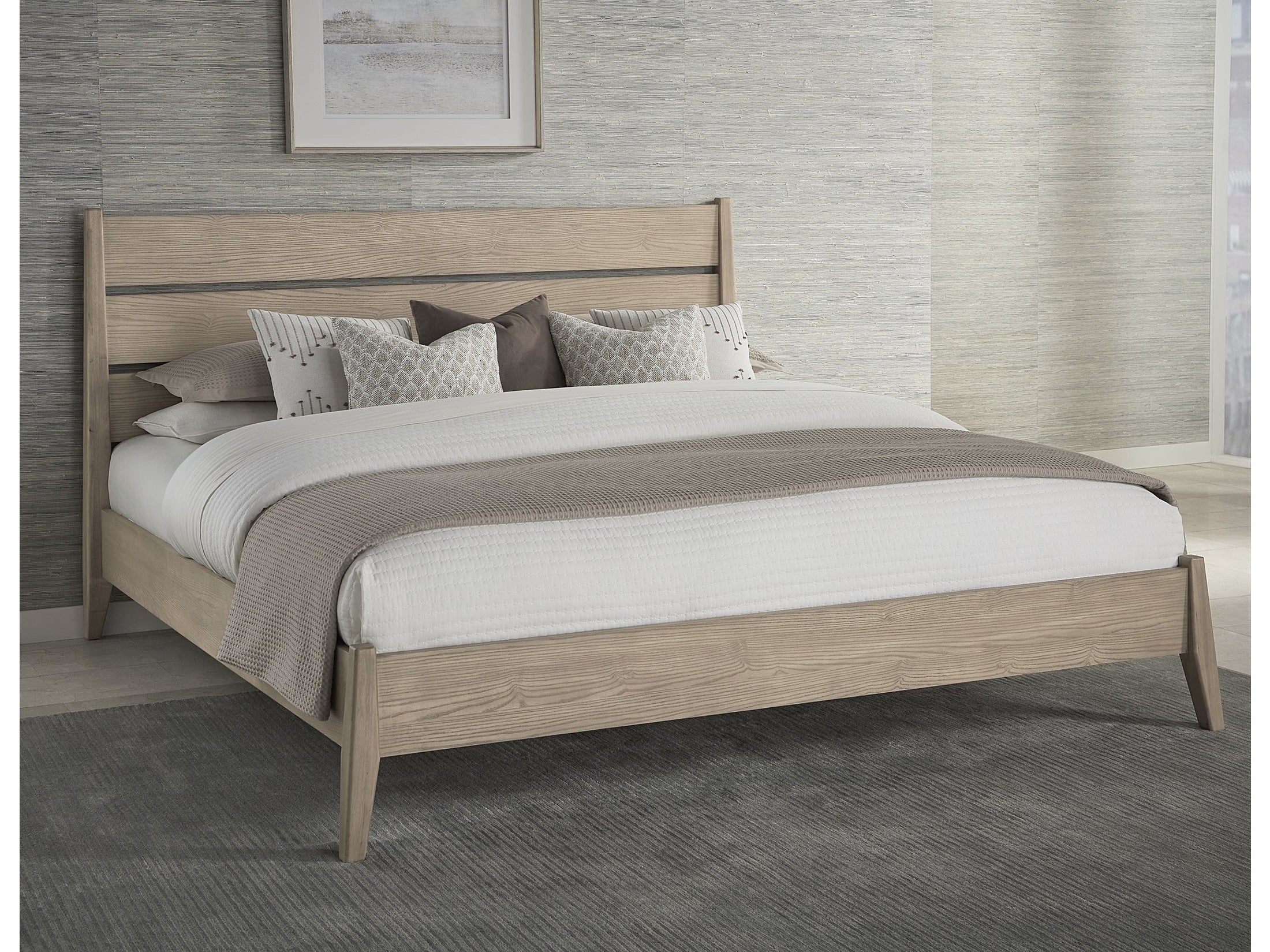 Sumire Queen Slatted Ash Wood California King Platform Bed in Ginger