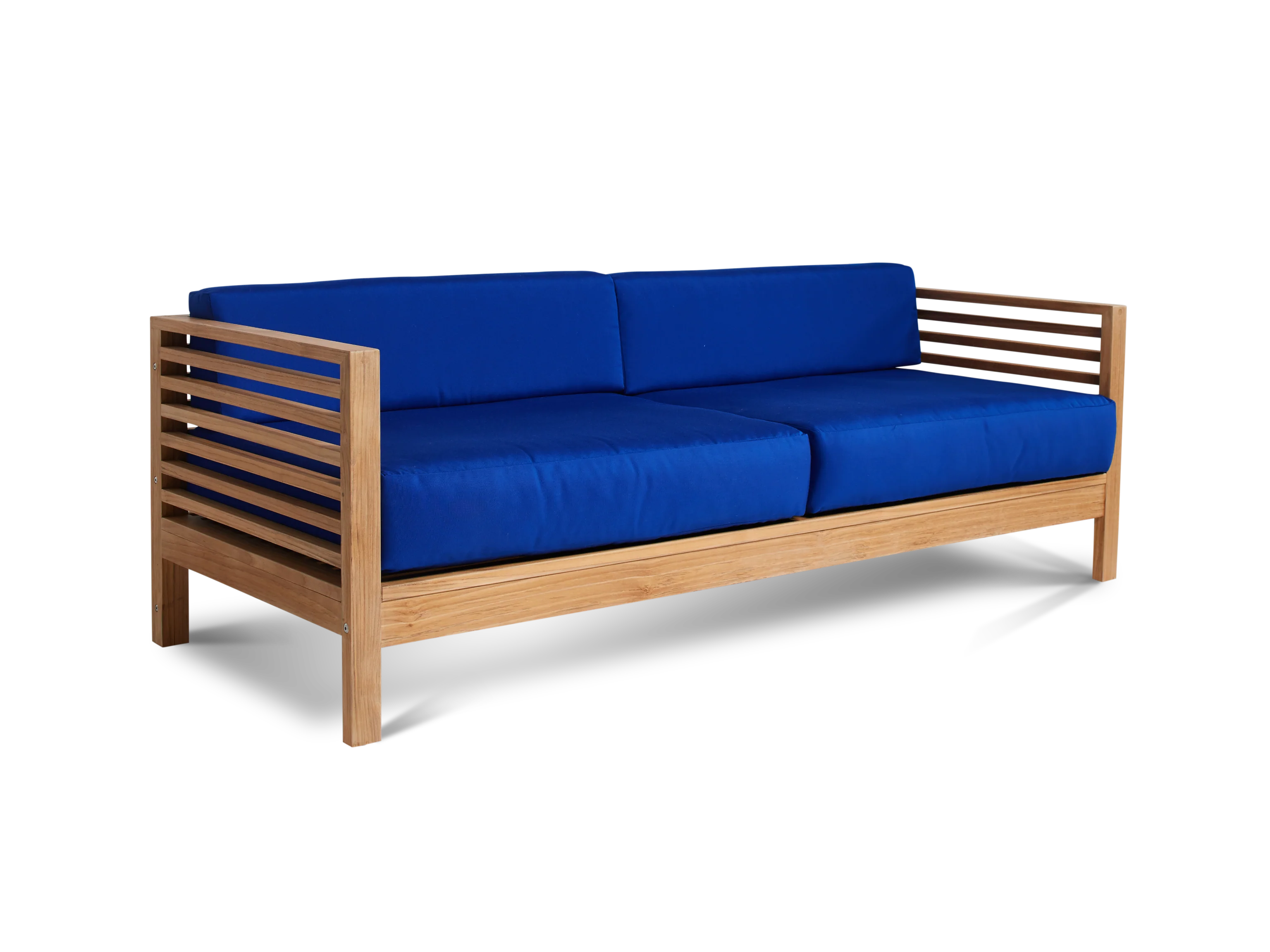 Summer 5-Piece Teak True Blue Outdoor Patio Deep Seating Set with Subrella True Blue Cushion - Image 3