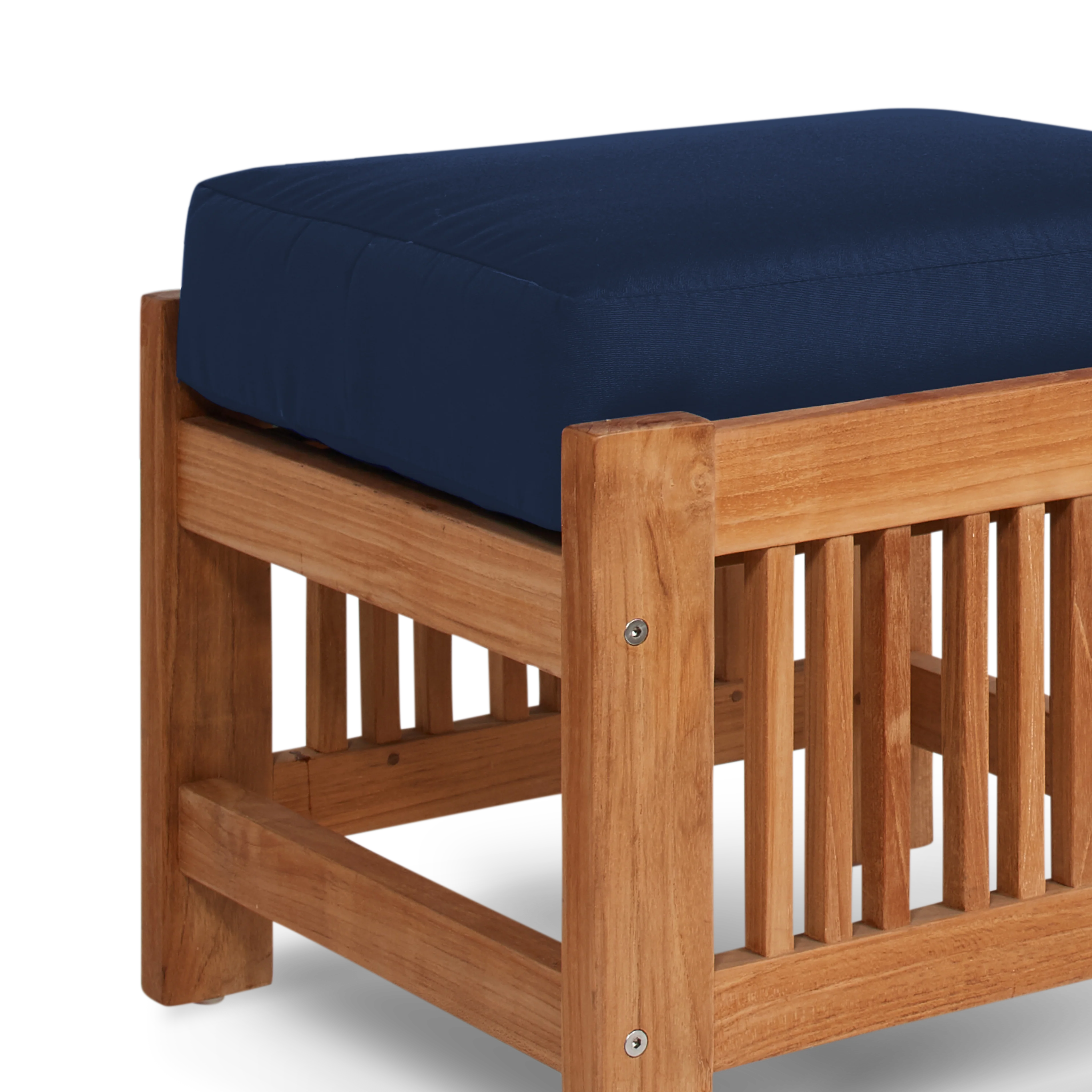 Summer Teak Navy Outdoor Ottoman with Sunbrella® Cushion - Image 2