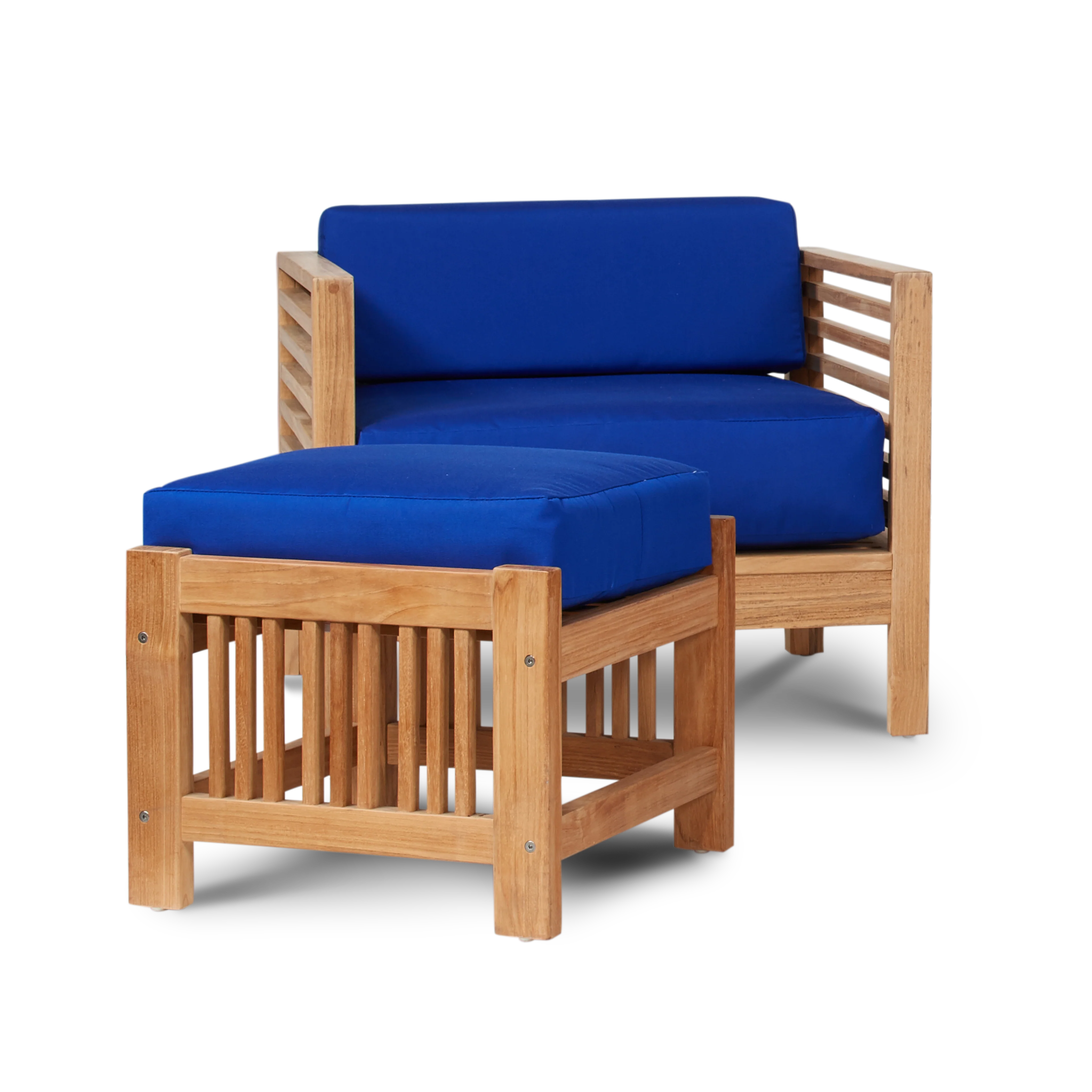 Summer Teak True Blue Outdoor Ottoman with Sunbrella® Cushion - Image 3