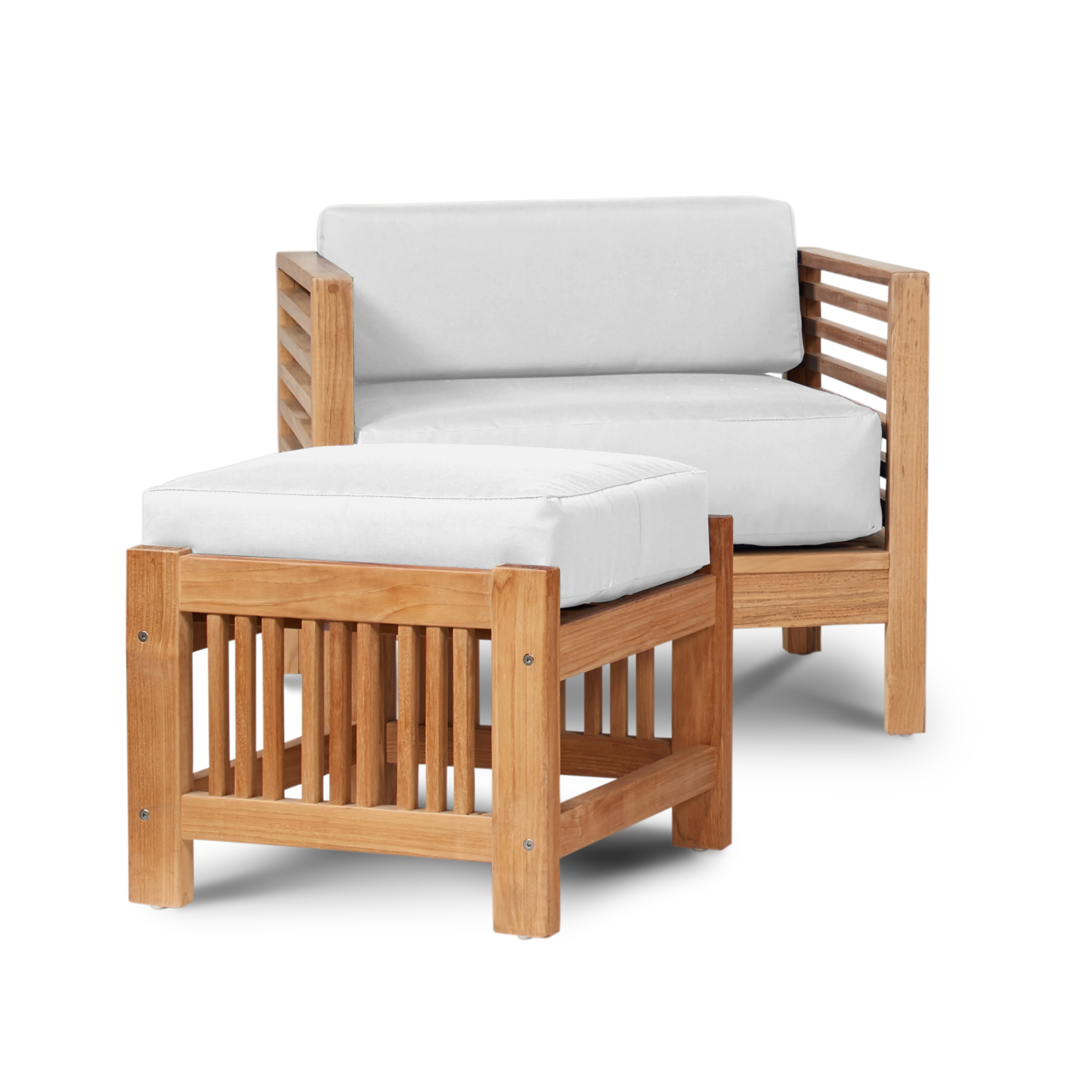 Summer Teak White Outdoor Ottoman with Sunbrella® Cushion - Image 3