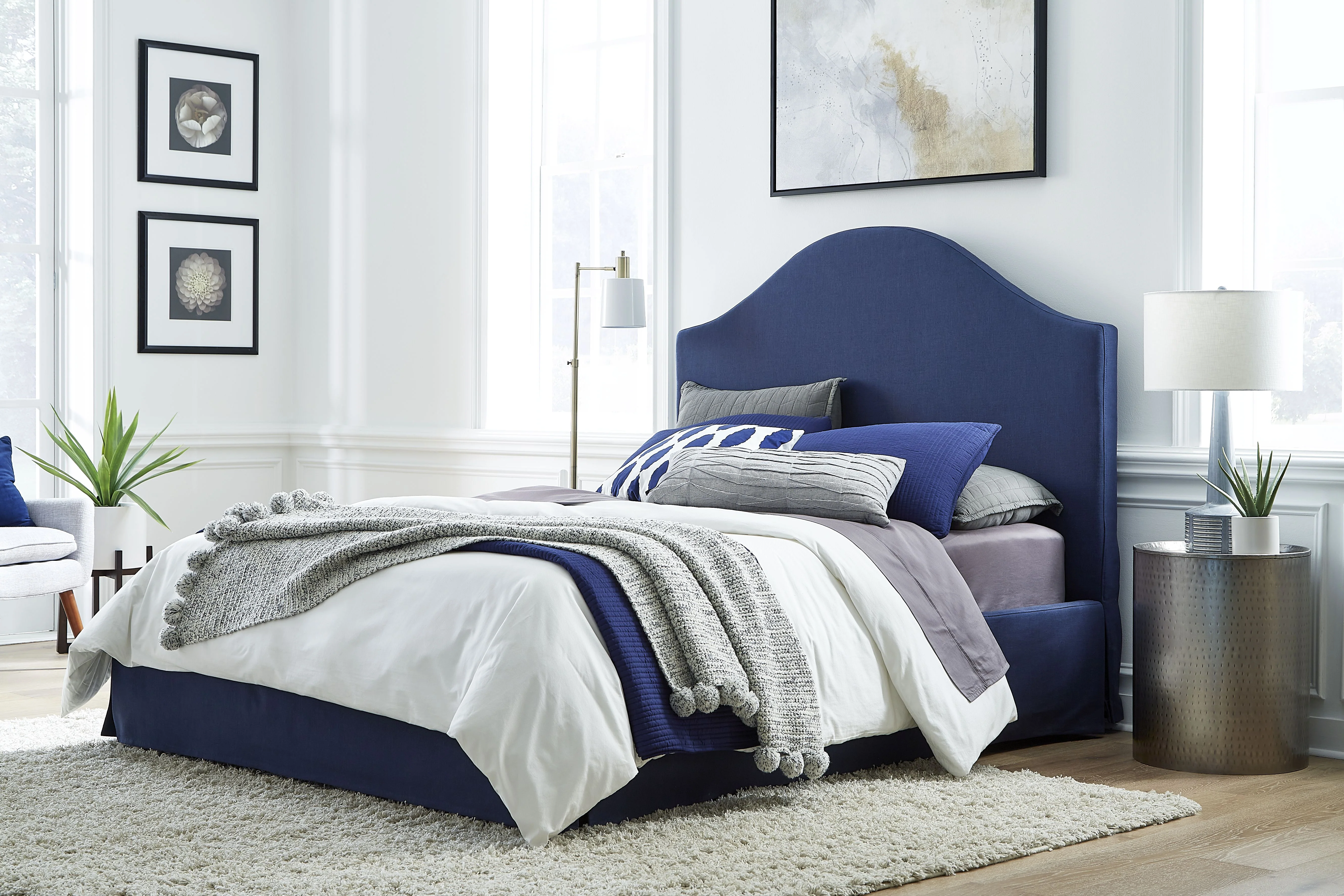 Sur Skirted Footboard California King Storage Panel Bed in Navy - Image 2