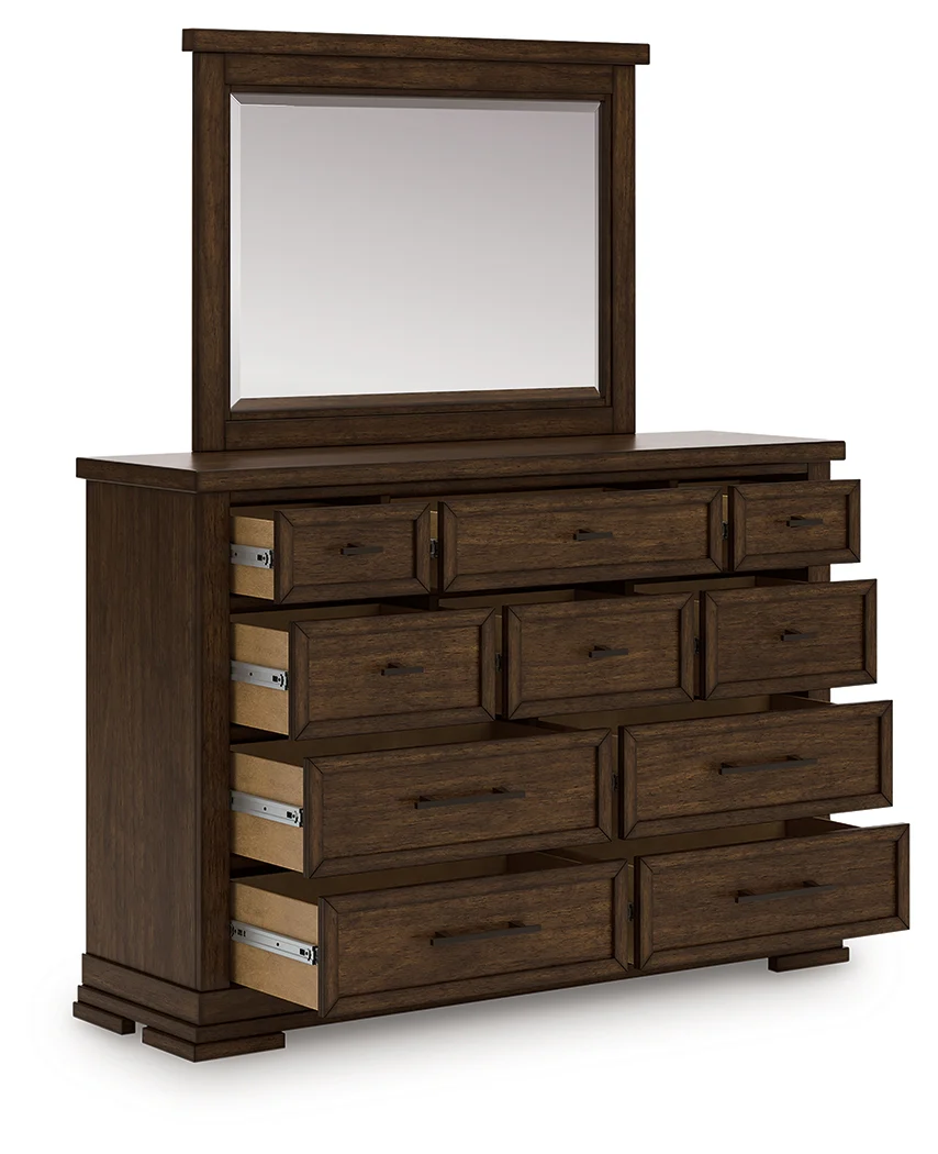 Taffenbrook Medium Brown Queen Panel Storage Bed, Dresser and Mirror (Online Special Price) - Image 4