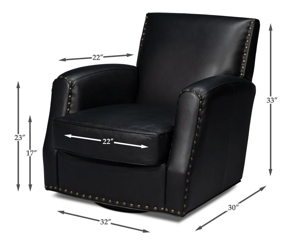 Taft Black Leather Swivel Chair - Image 14