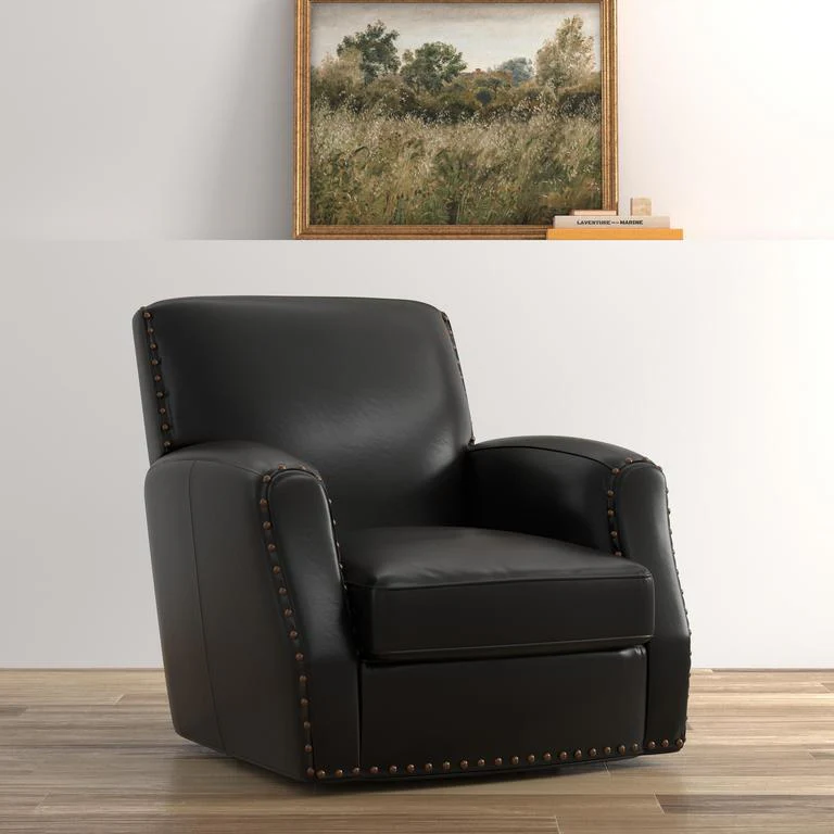 Taft Black Leather Swivel Chair - Image 2