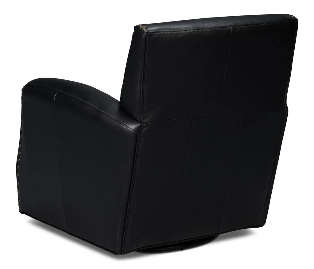 Taft Black Leather Swivel Chair - Image 4