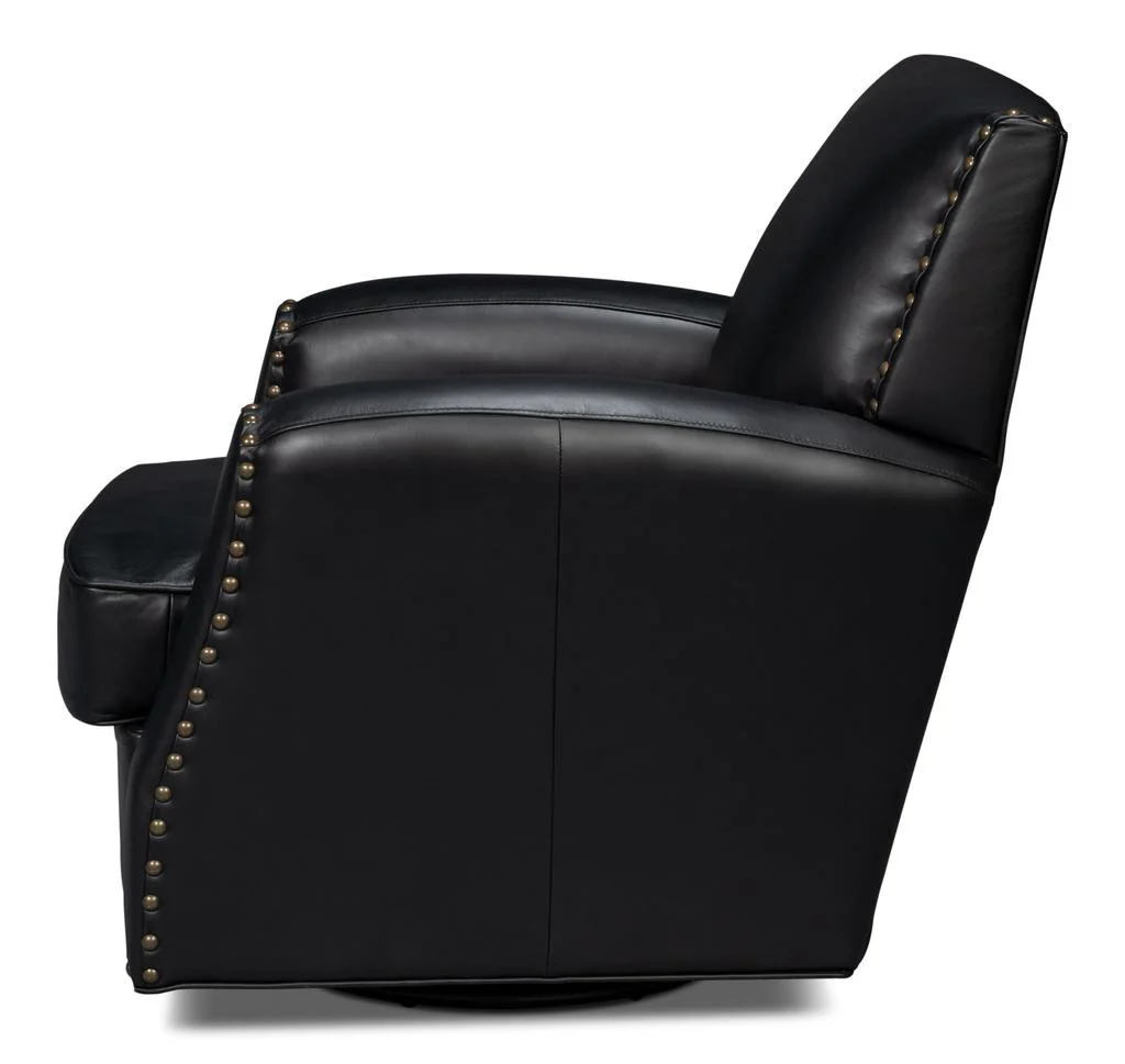 Taft Black Leather Swivel Chair - Image 5