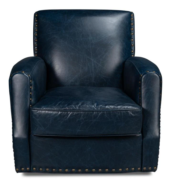 Taft Blue Leather Swivel Chair - Image 3