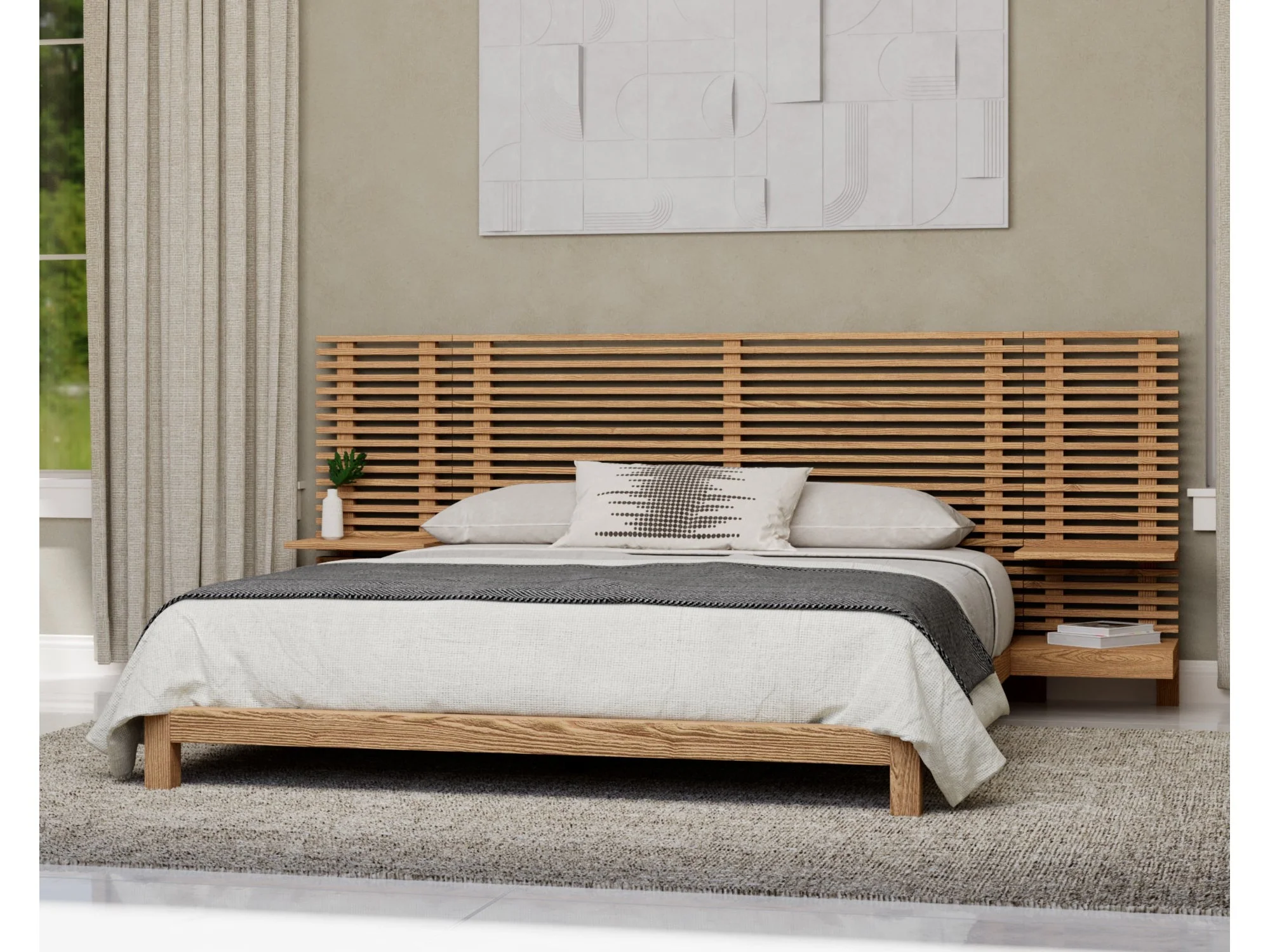 Tanner Flaxen California King Solid Ash Wall Bed with Integrated Nightstands