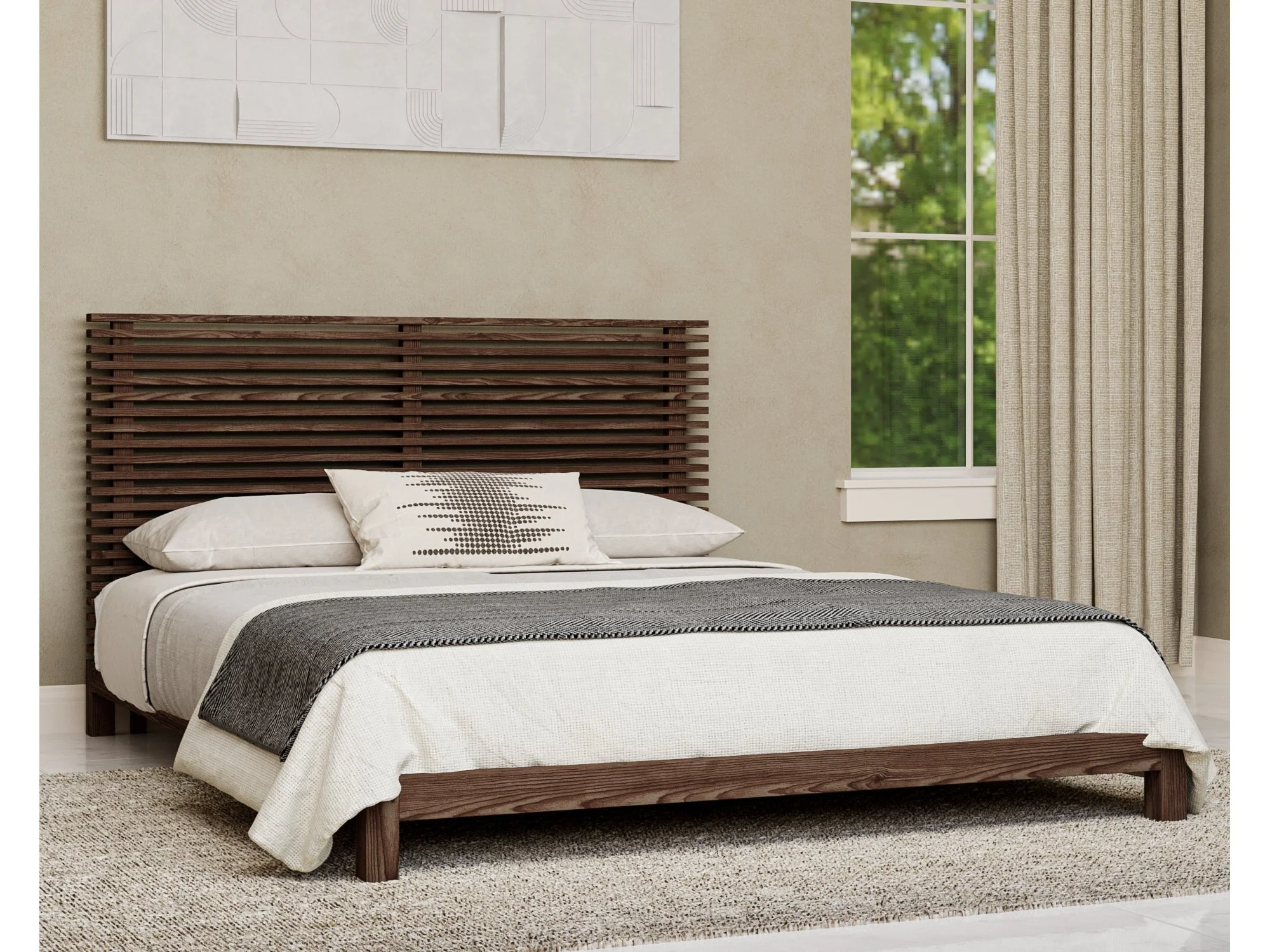 Tanner Queen Solid Ash California King Platform Bed in Roux