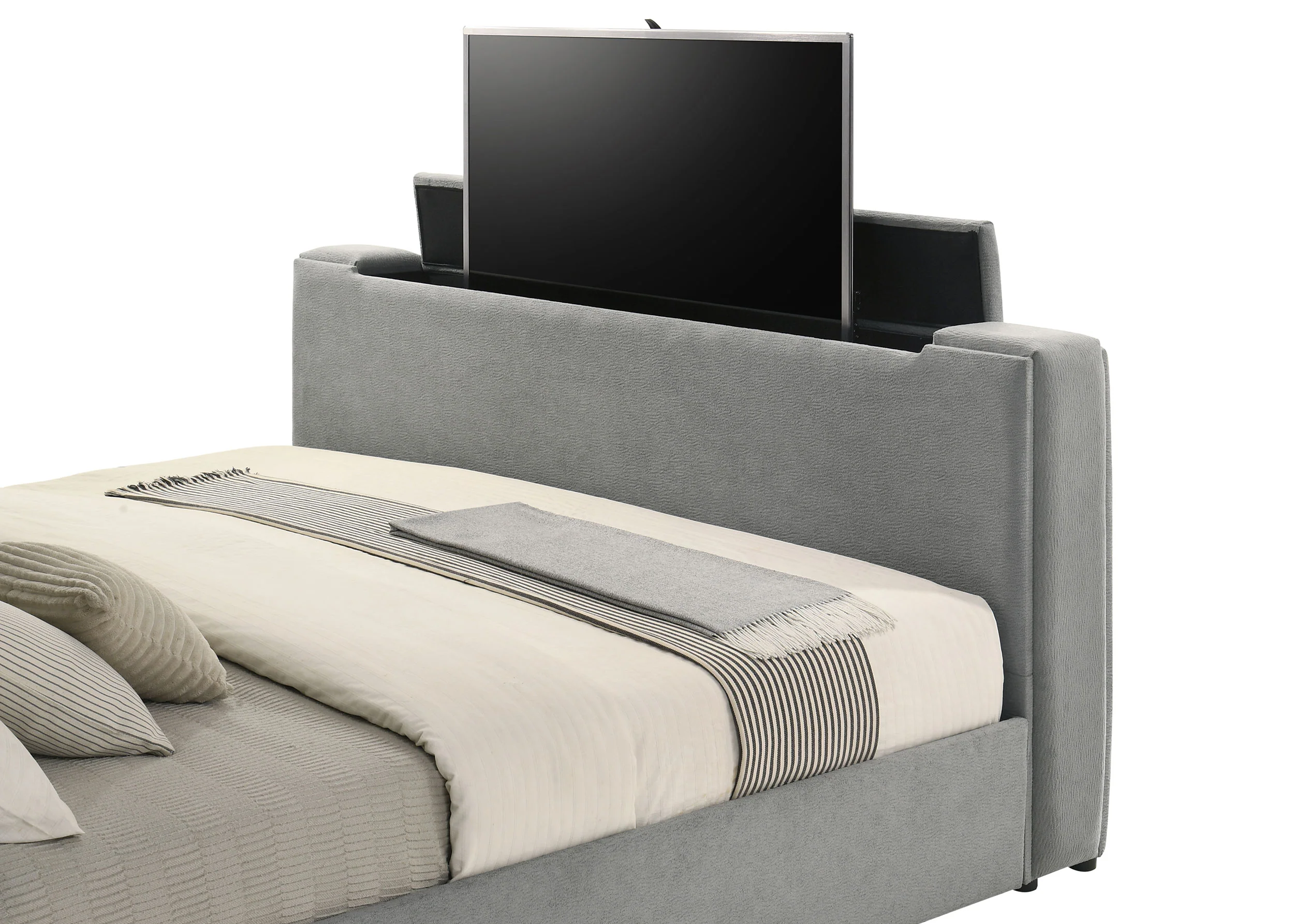Tara Grey 61-inch Upholstered Eastern King Panel TV Bed - Image 11