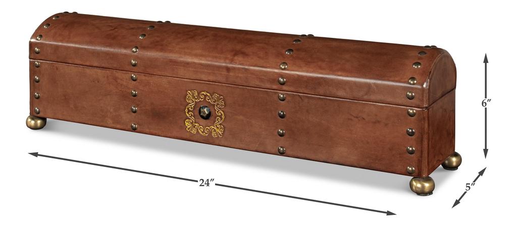 Telescope Brown Leather Box With Tacks - Image 13