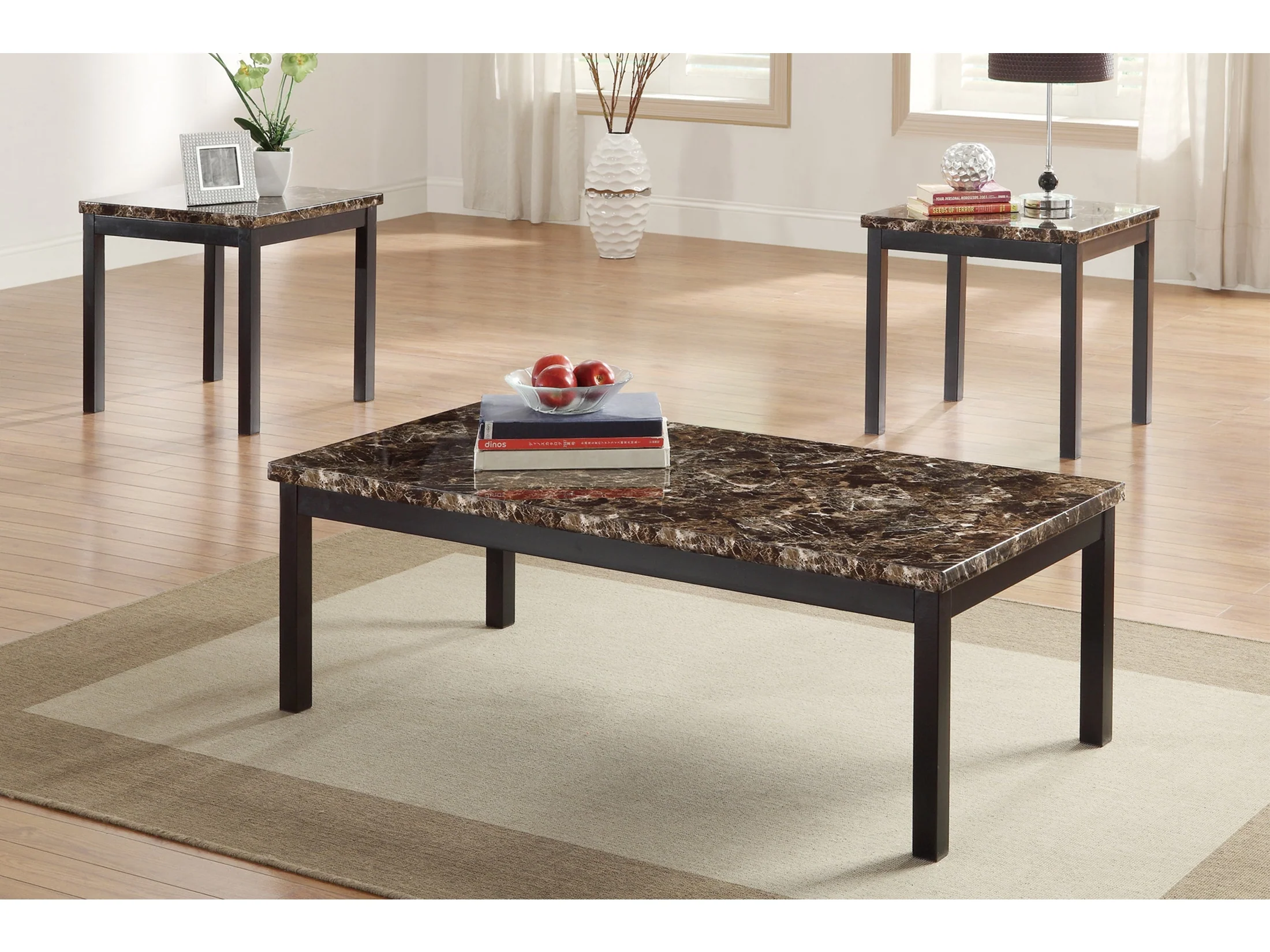 Tempe Rich Faux Marble/Black 3-Piece Pack Occasional Set