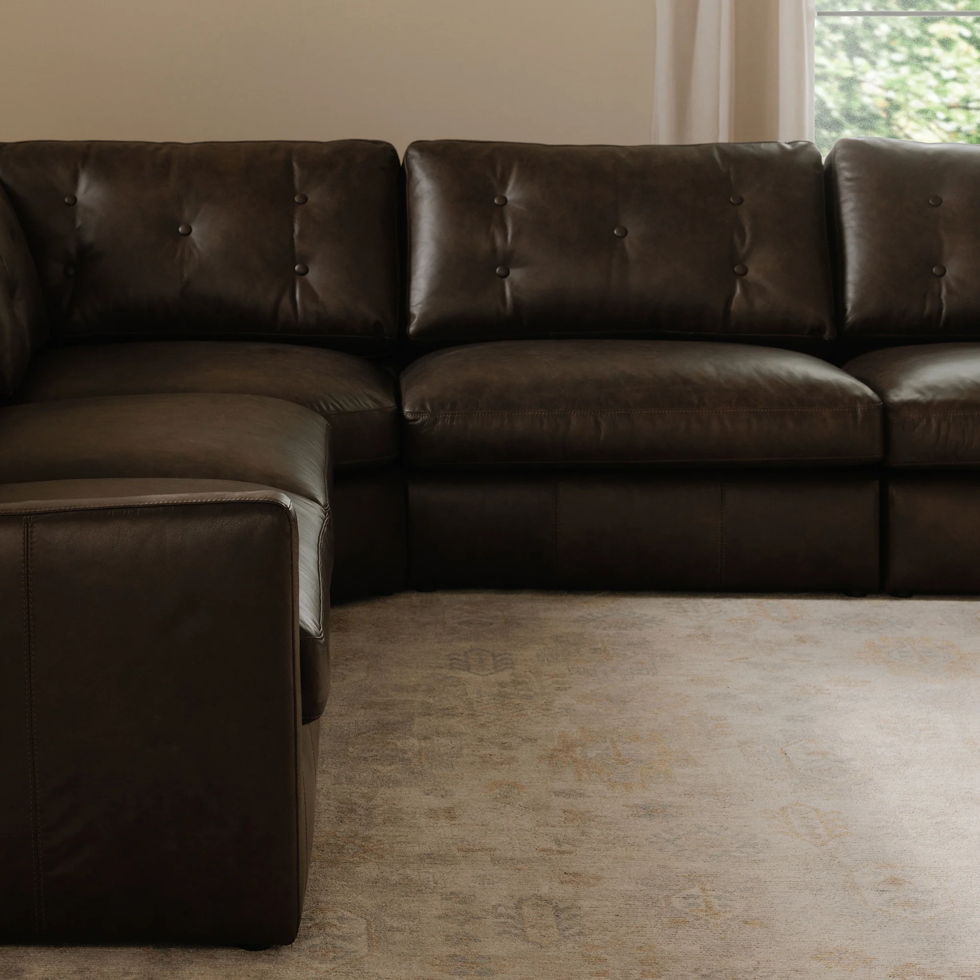 Thurlow Espresso Brown Leather Left Arm Facing Sofa - Image 5