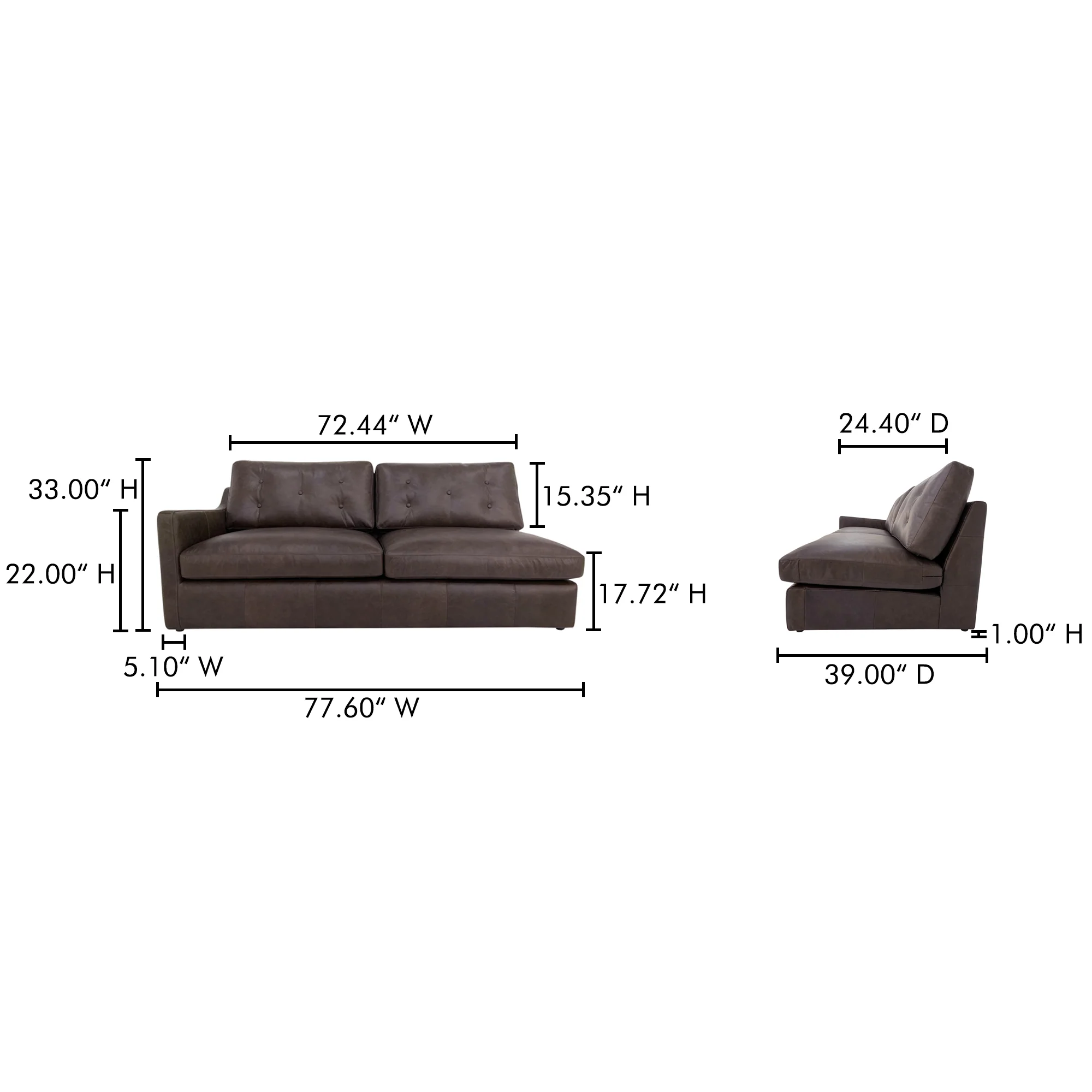 Thurlow Espresso Brown Leather Left Arm Facing Sofa - Image 7
