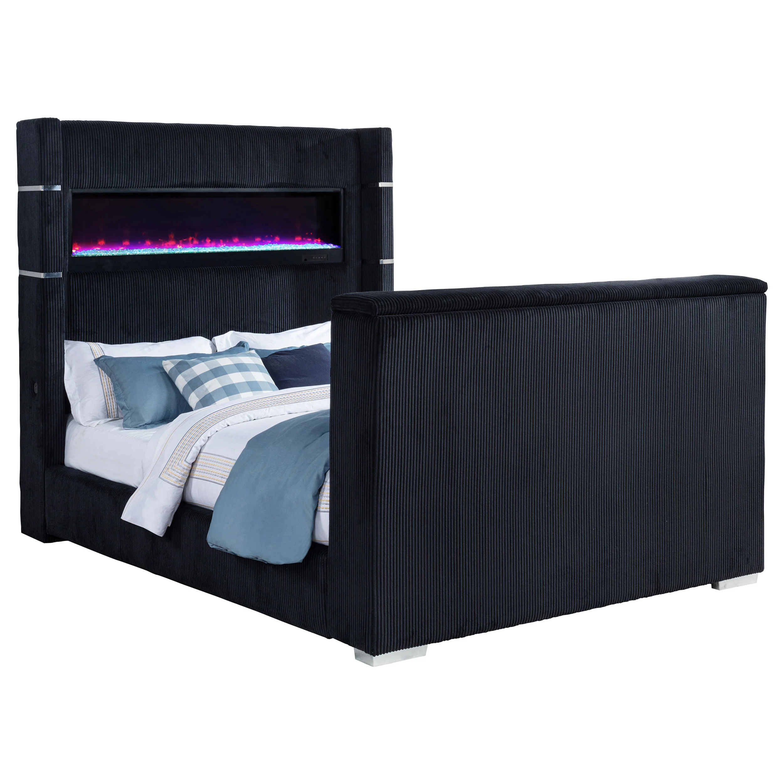 Tisdall Black Eastern King Flame Visualizer Wingback TV Bed - Image 4