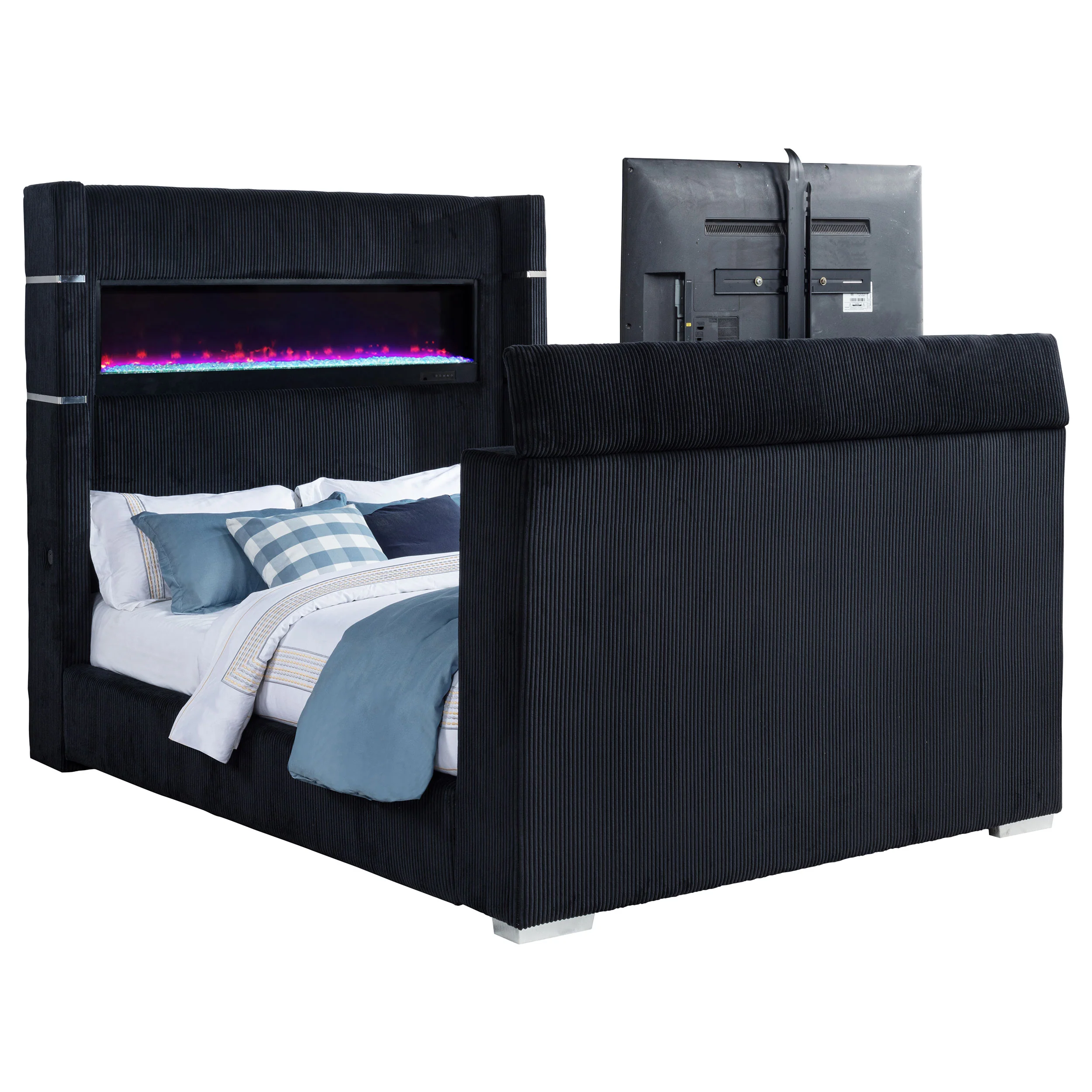 Tisdall Black Eastern King Flame Visualizer Wingback TV Bed - Image 5