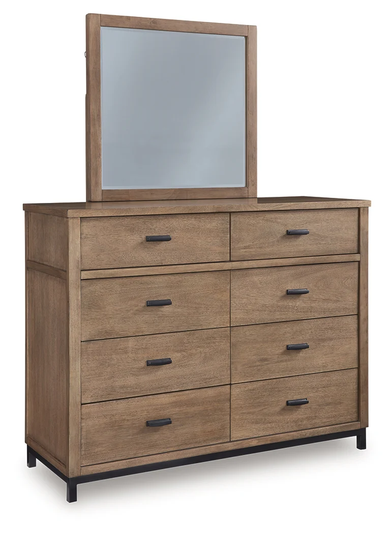 Tomtyn Light Brown Queen Upholstered Bed, Dresser and Mirror - Image 2